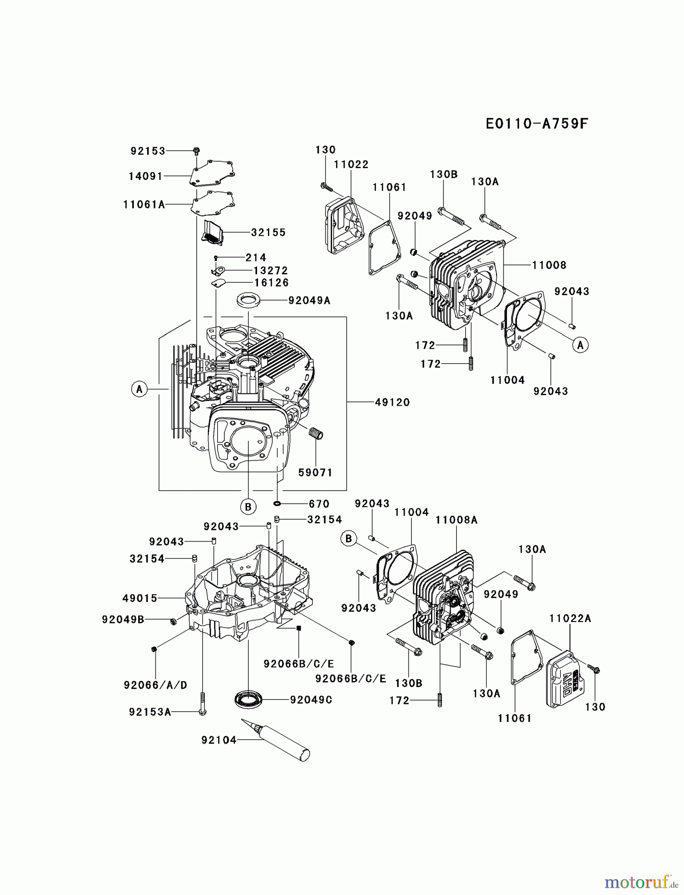  Kawasaki Motoren Motoren Vertikal FH641V - DS25 bis FS481V - BS13 FR730V-BS16 - Kawasaki FR730V 4-Stroke Engine CYLINDER/CRANKCASE