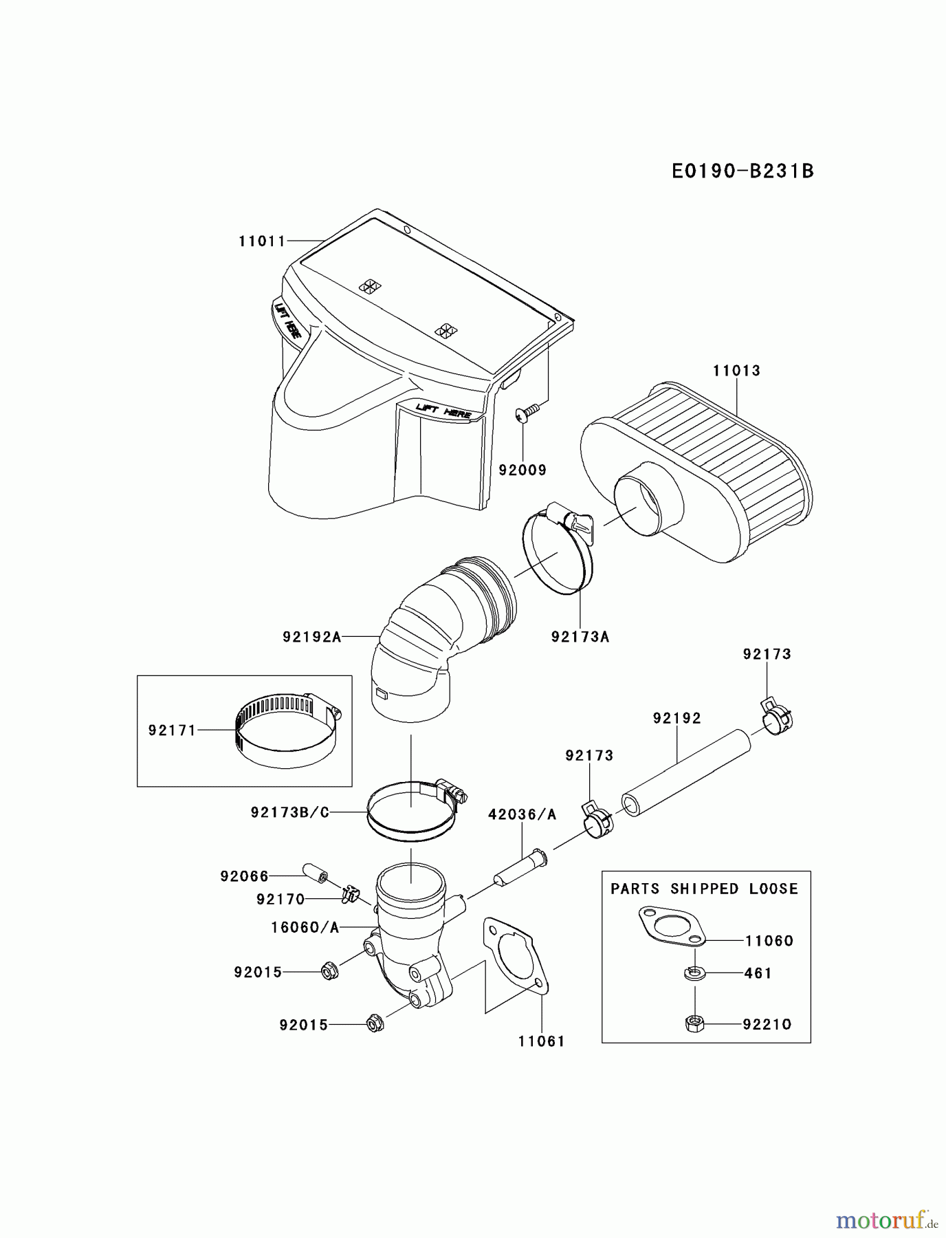  Kawasaki Motoren Motoren Vertikal FH641V - DS25 bis FS481V - BS13 FR730V-AS07 - Kawasaki FR730V 4-Stroke Engine AIR-FILTER/MUFFLER