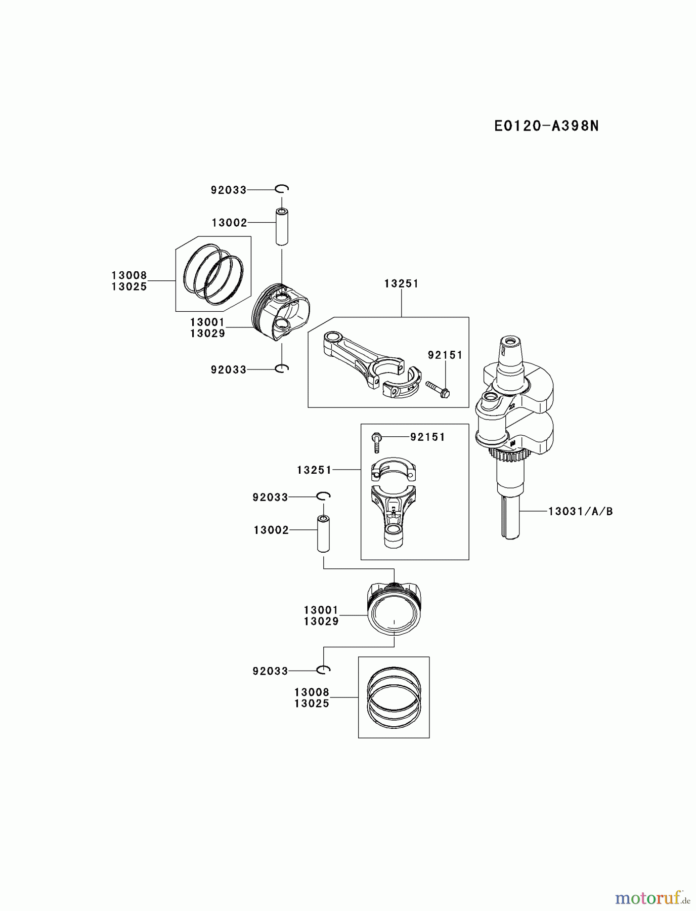  Kawasaki Motoren Motoren Vertikal FH641V - DS25 bis FS481V - BS13 FR651V-BS13 - Kawasaki FR651V 4-Stroke Engine PISTON/CRANKSHAFT