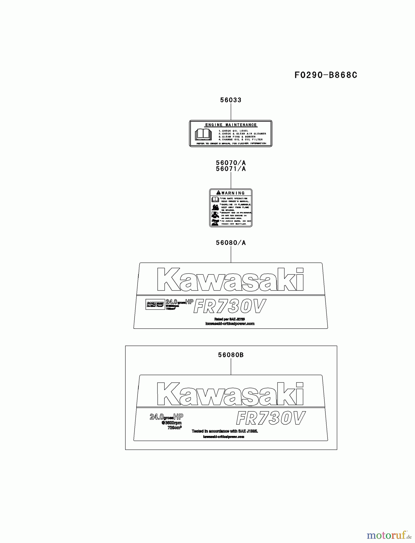  Kawasaki Motoren Motoren Vertikal FH641V - DS25 bis FS481V - BS13 FR730V-DS05 - Kawasaki FR730V 4-Stroke Engine LABEL