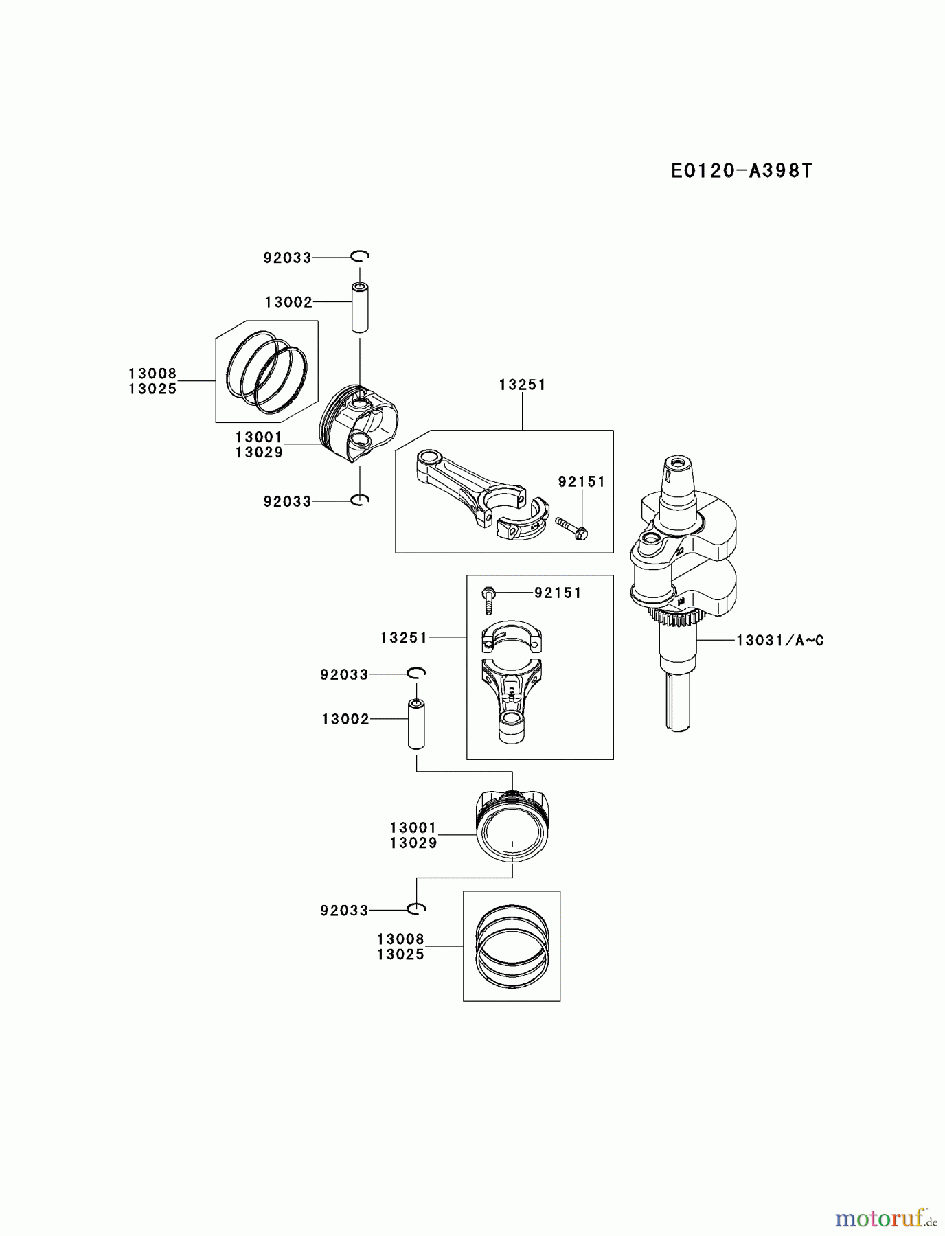  Kawasaki Motoren Motoren Vertikal FH641V - DS25 bis FS481V - BS13 FR651V-CS10 - Kawasaki FR651V 4-Stroke Engine PISTON/CRANKSHAFT