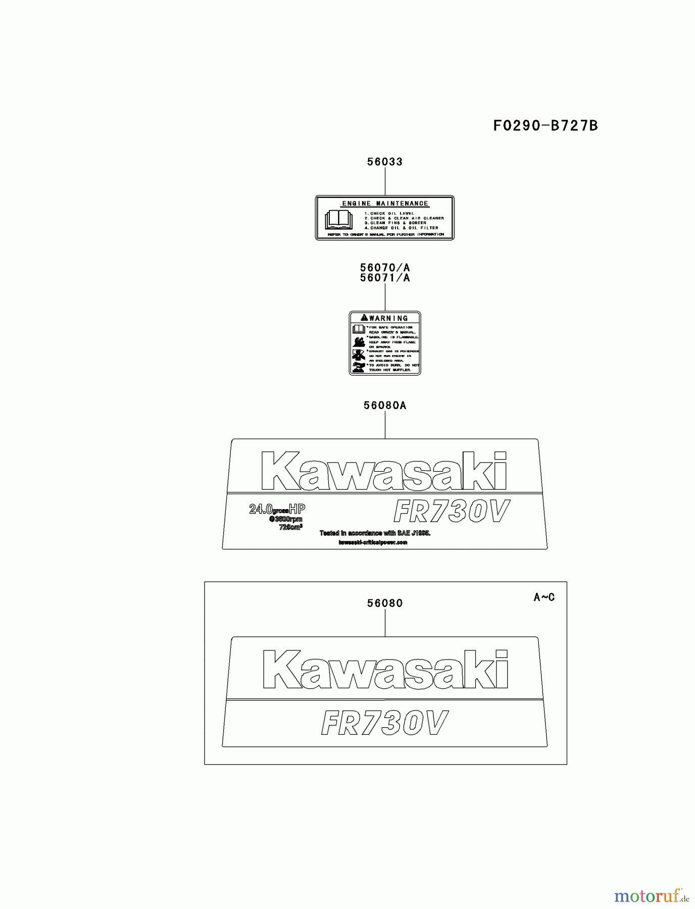  Kawasaki Motoren Motoren Vertikal FH641V - DS25 bis FS481V - BS13 FR730V-AS04 - Kawasaki FR730V 4-Stroke Engine LABEL