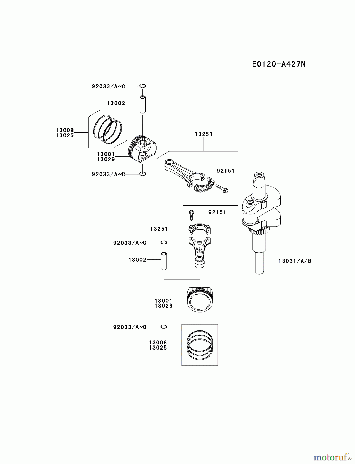  Kawasaki Motoren Motoren Vertikal FH641V - DS25 bis FS481V - BS13 FS481V-AS13 - Kawasaki FS481V 4-Stroke Engine PISTON/CRANKSHAFT