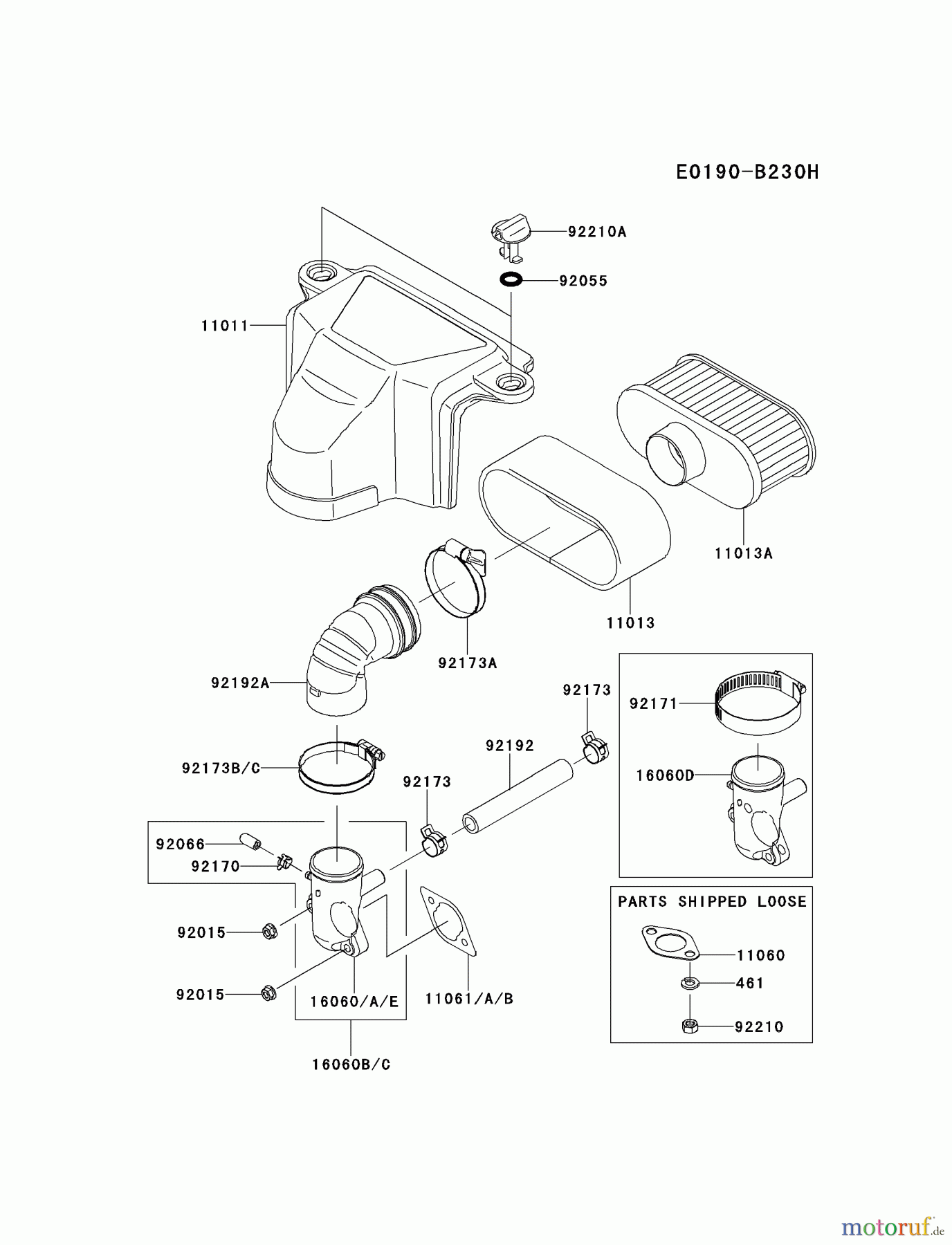  Kawasaki Motoren Motoren Vertikal FH641V - DS25 bis FS481V - BS13 FS481V-BS01 - Kawasaki FS481V 4-Stroke Engine AIR-FILTER/MUFFLER