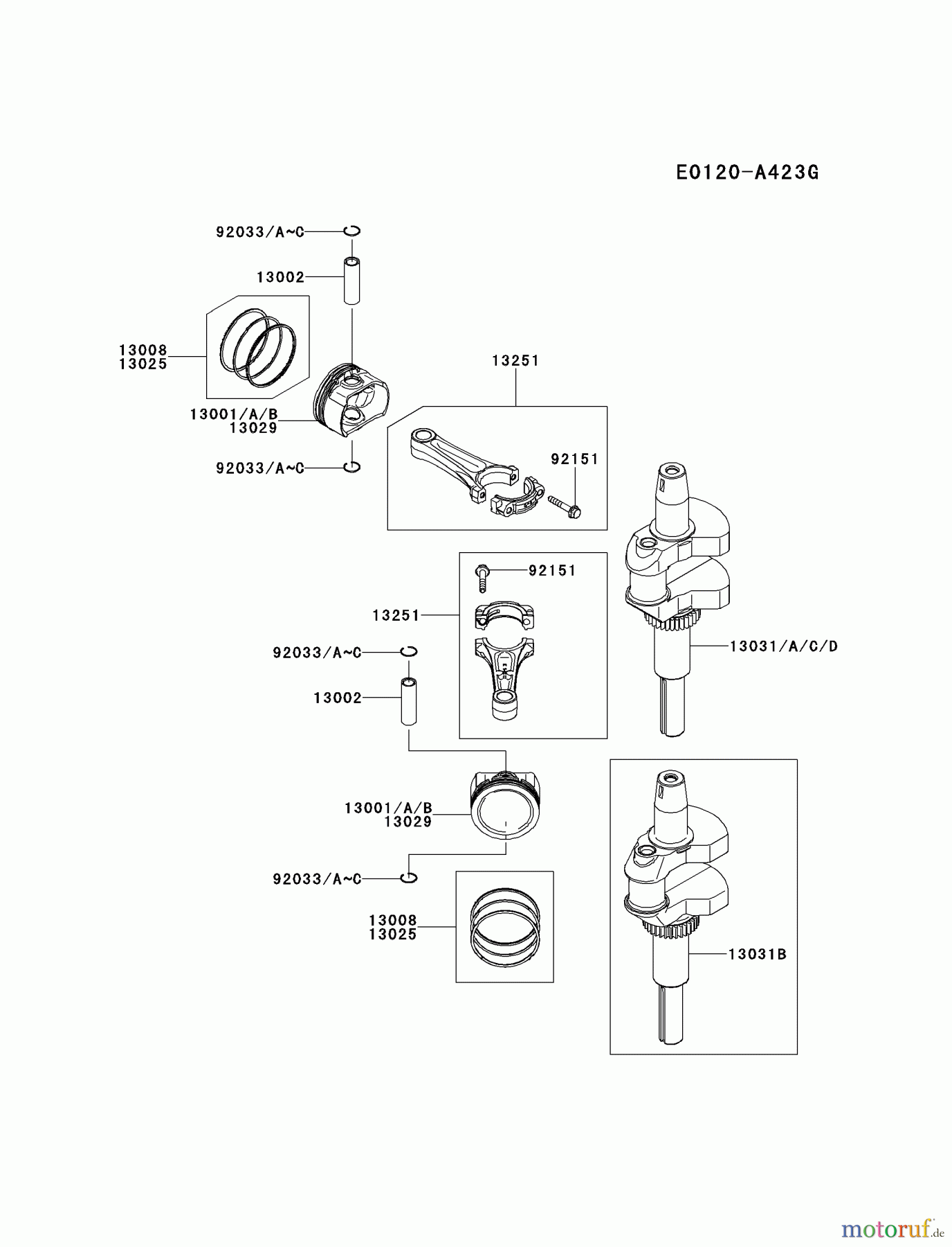  Kawasaki Motoren Motoren Vertikal FH641V - DS25 bis FS481V - BS13 FS481V-BS04 - Kawasaki FS481V 4-Stroke Engine PISTON/CRANKSHAFT