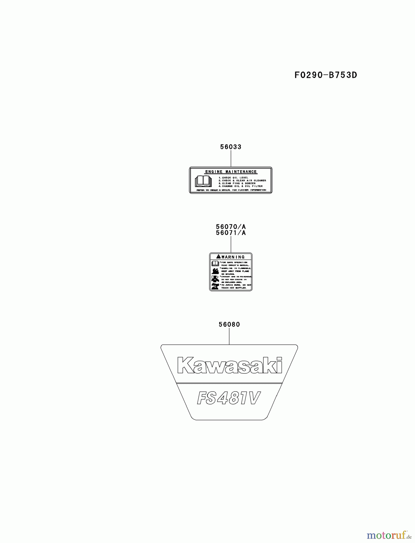  Kawasaki Motoren Motoren Vertikal FH641V - DS25 bis FS481V - BS13 FS481V-AS07 - Kawasaki FS481V 4-Stroke Engine LABEL