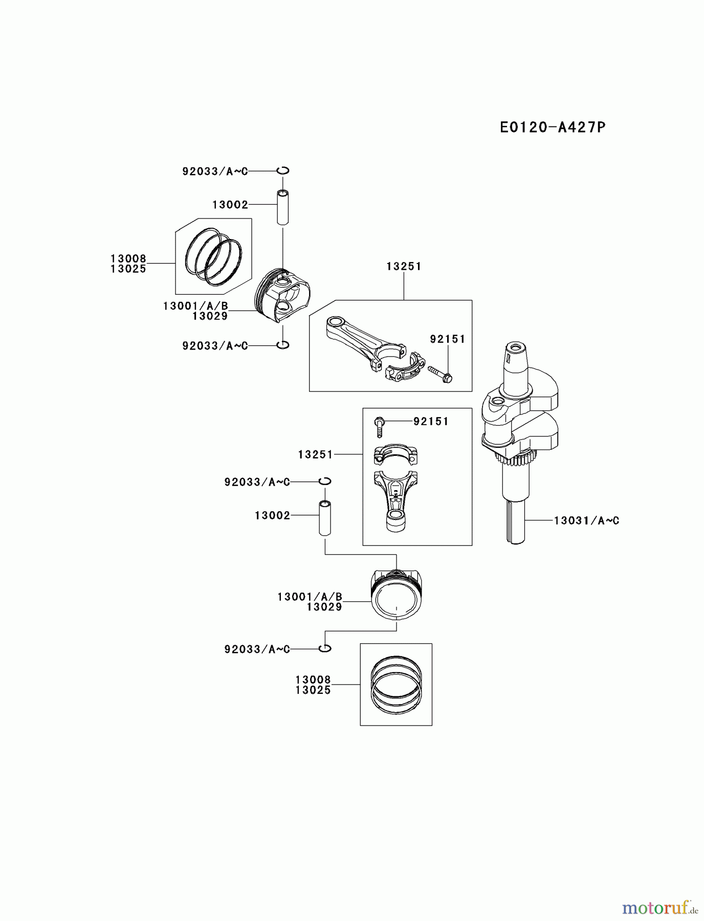  Kawasaki Motoren Motoren Vertikal FH641V - DS25 bis FS481V - BS13 FS481V-AS10 - Kawasaki FS481V 4-Stroke Engine PISTON/CRANKSHAFT