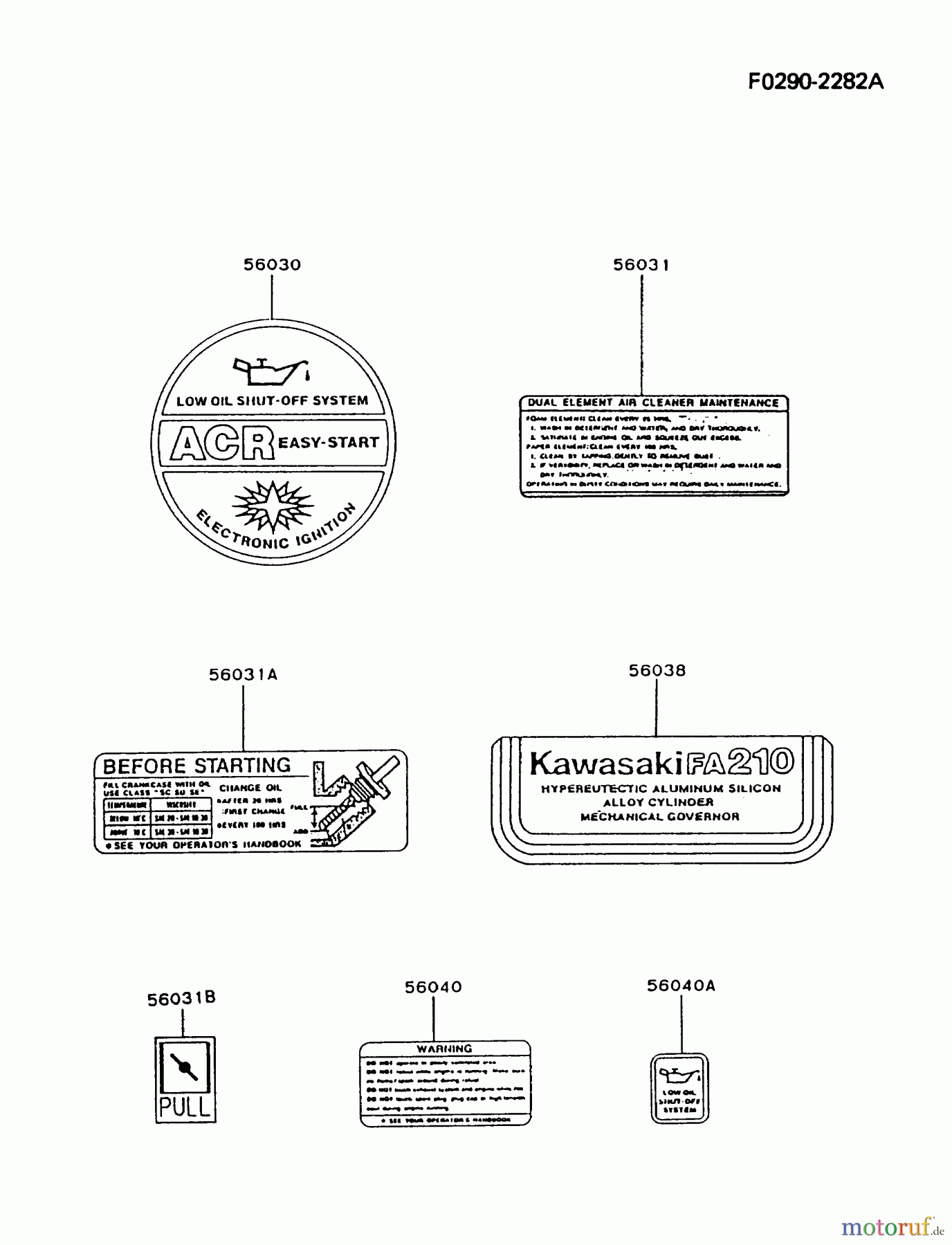  Kawasaki Motoren Motoren, Horizontal FA210D-AS23 - Kawasaki FA210D 4-Stroke Engine LABEL