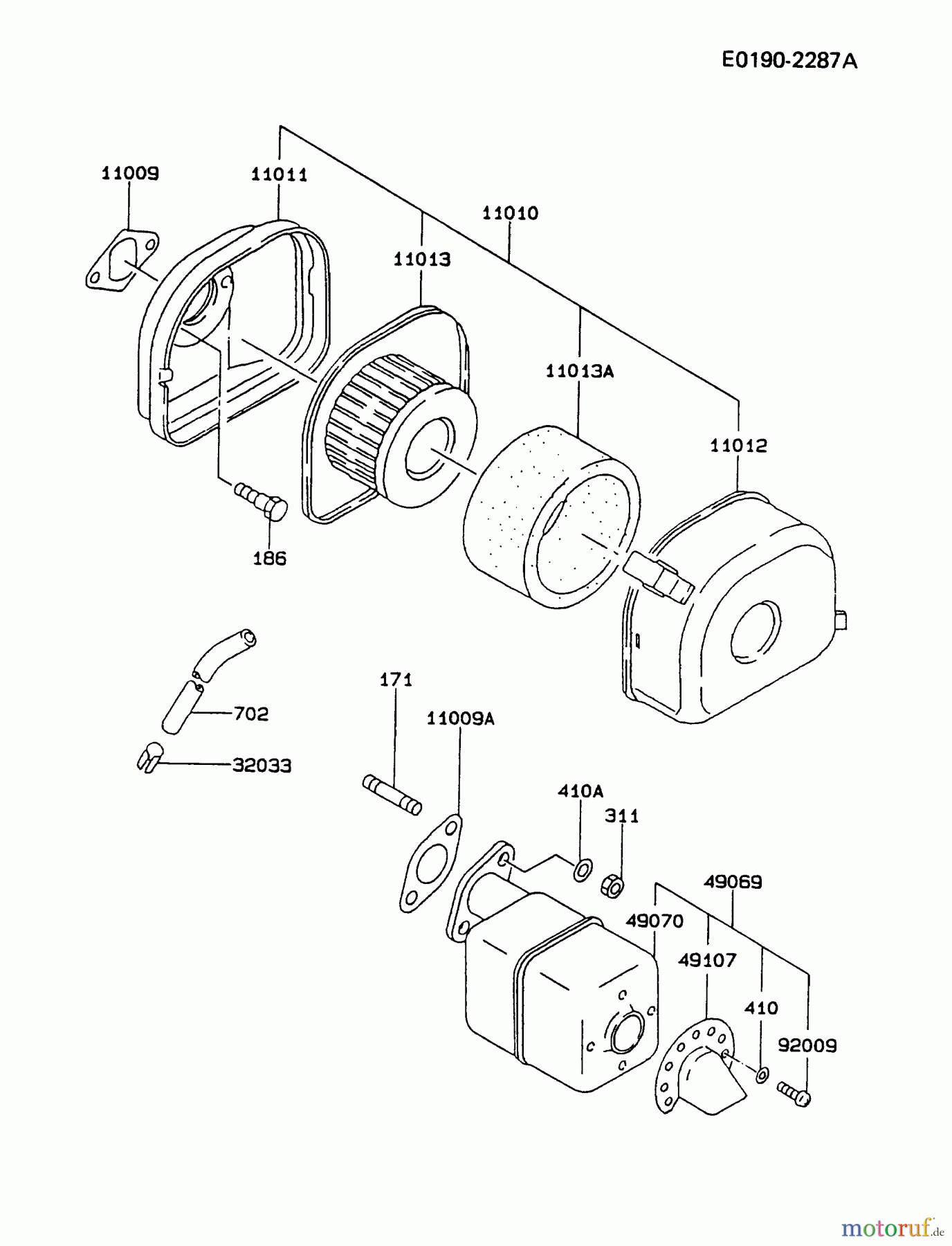  Kawasaki Motoren Motoren, Horizontal FA210D-AS24 - Kawasaki FA210D 4-Stroke Engine AIR-FILTER/MUFFLER