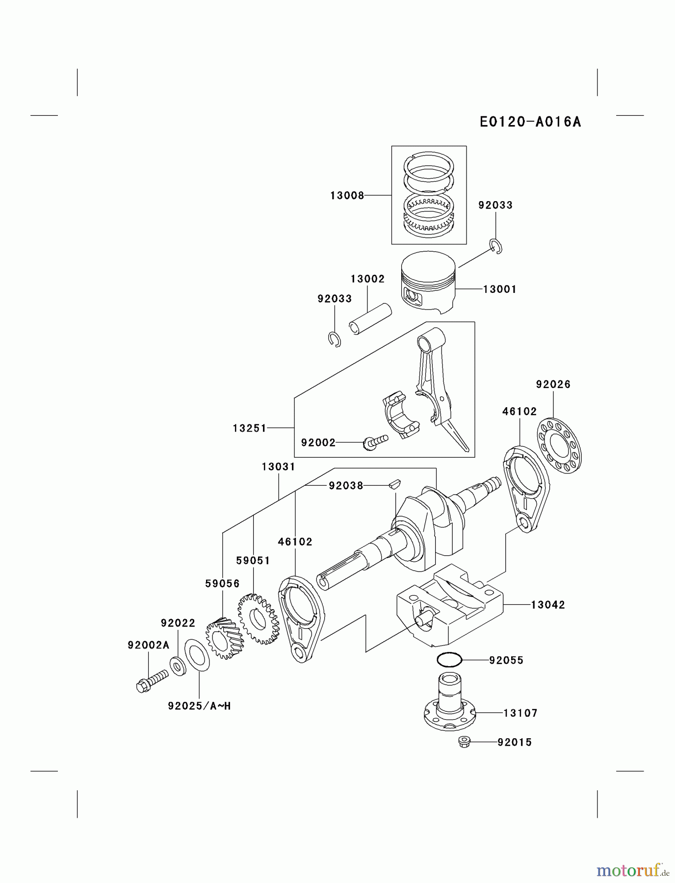  Kawasaki Motoren Motoren, Horizontal FE250D-AS03 - Kawasaki FE250D 4-Stroke Engine PISTON/CRANKSHAFT