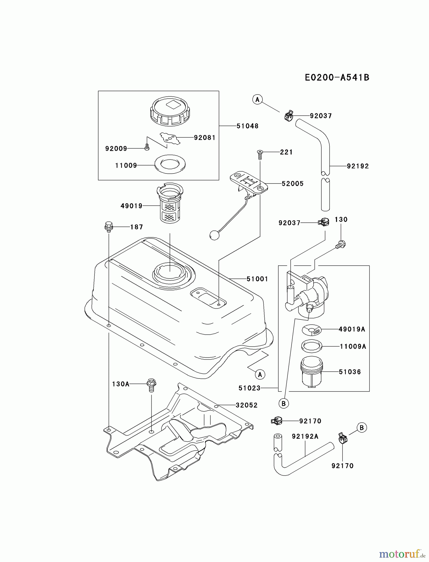  Kawasaki Motoren Motoren, Horizontal FE250D-FS05 - Kawasaki FE250D 4-Stroke Engine FUEL-TANK/FUEL-VALVE