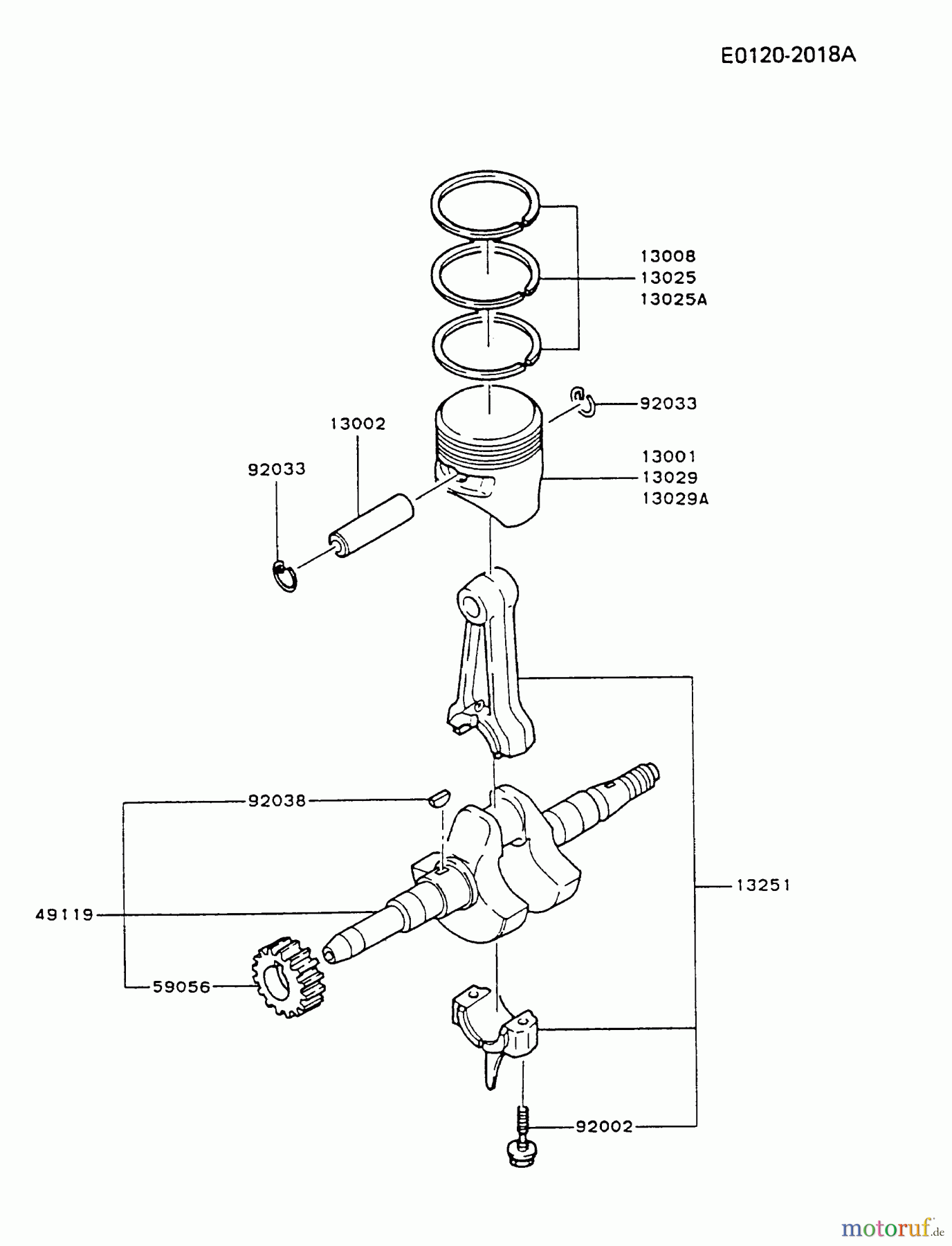  Kawasaki Motoren Motoren, Horizontal FG150D-AS02 - Kawasaki FG150D 4-Stroke Engine PISTON/CRANKSHAFT