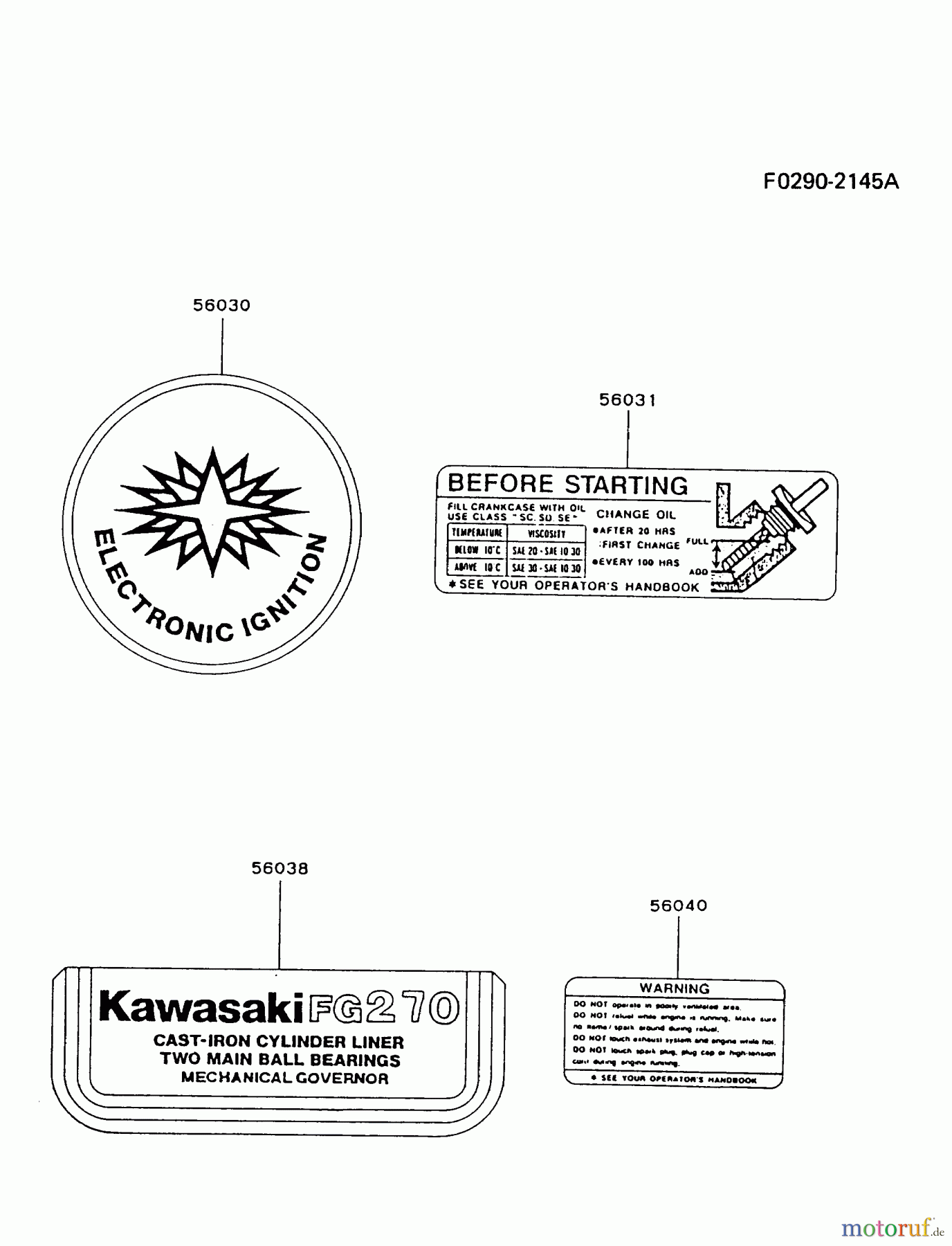  Kawasaki Motoren Motoren, Horizontal FG270G-AS01 - Kawasaki FG270G 4-Stroke Engine LABEL