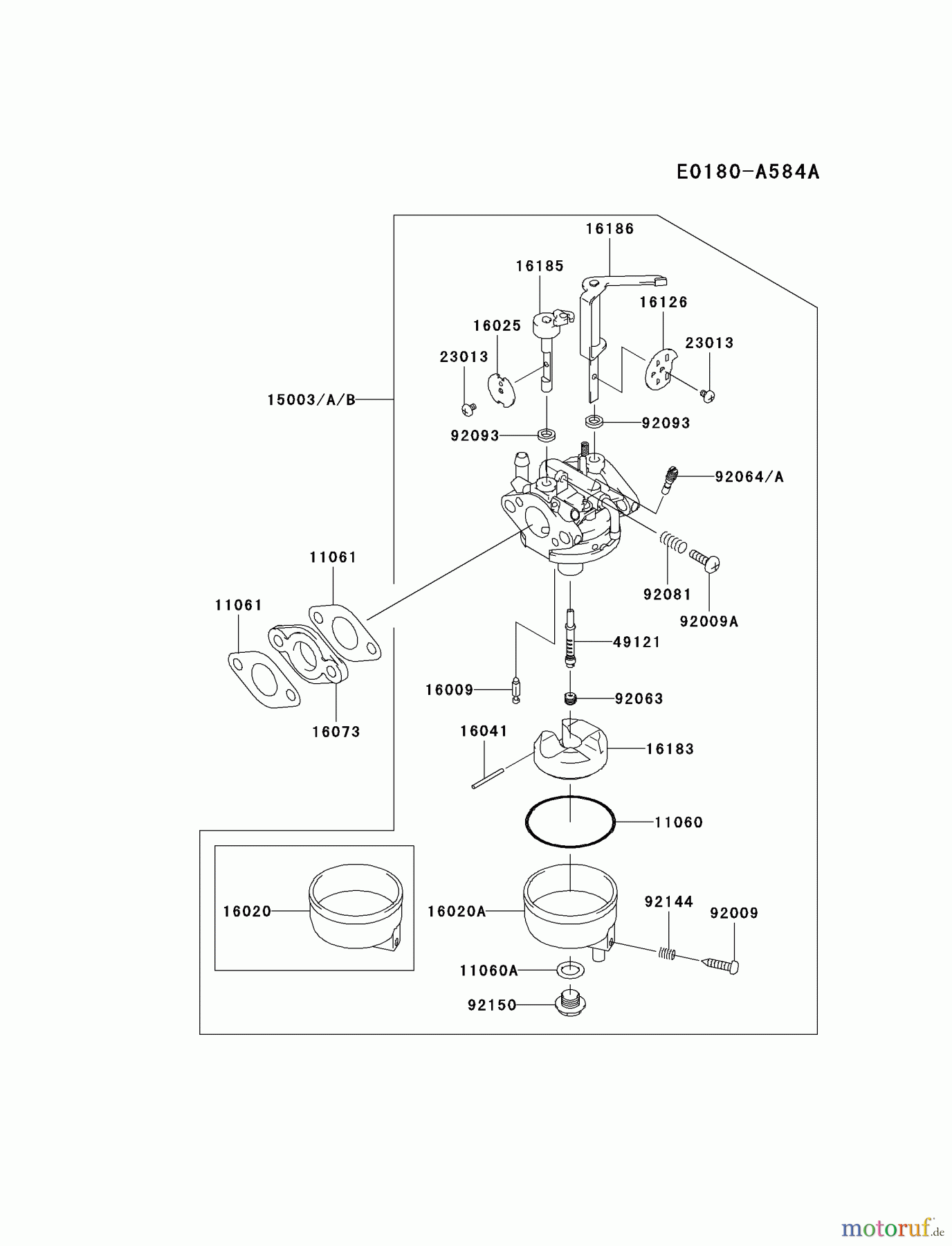  Kawasaki Motoren Motoren, Horizontal FJ100D-AS00 - Kawasaki FJ100D 4-Stroke Engine CARBURETOR