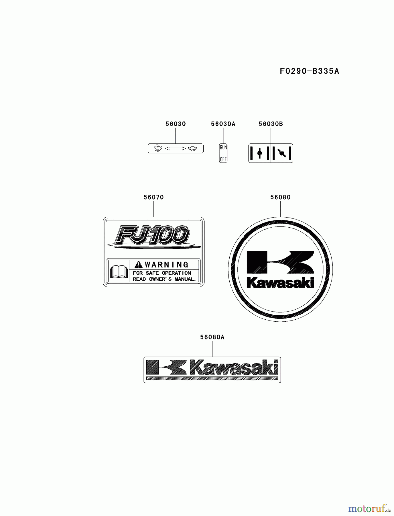  Kawasaki Motoren Motoren, Horizontal FJ100D-DS00 - Kawasaki FJ100D 4-Stroke Engine LABEL