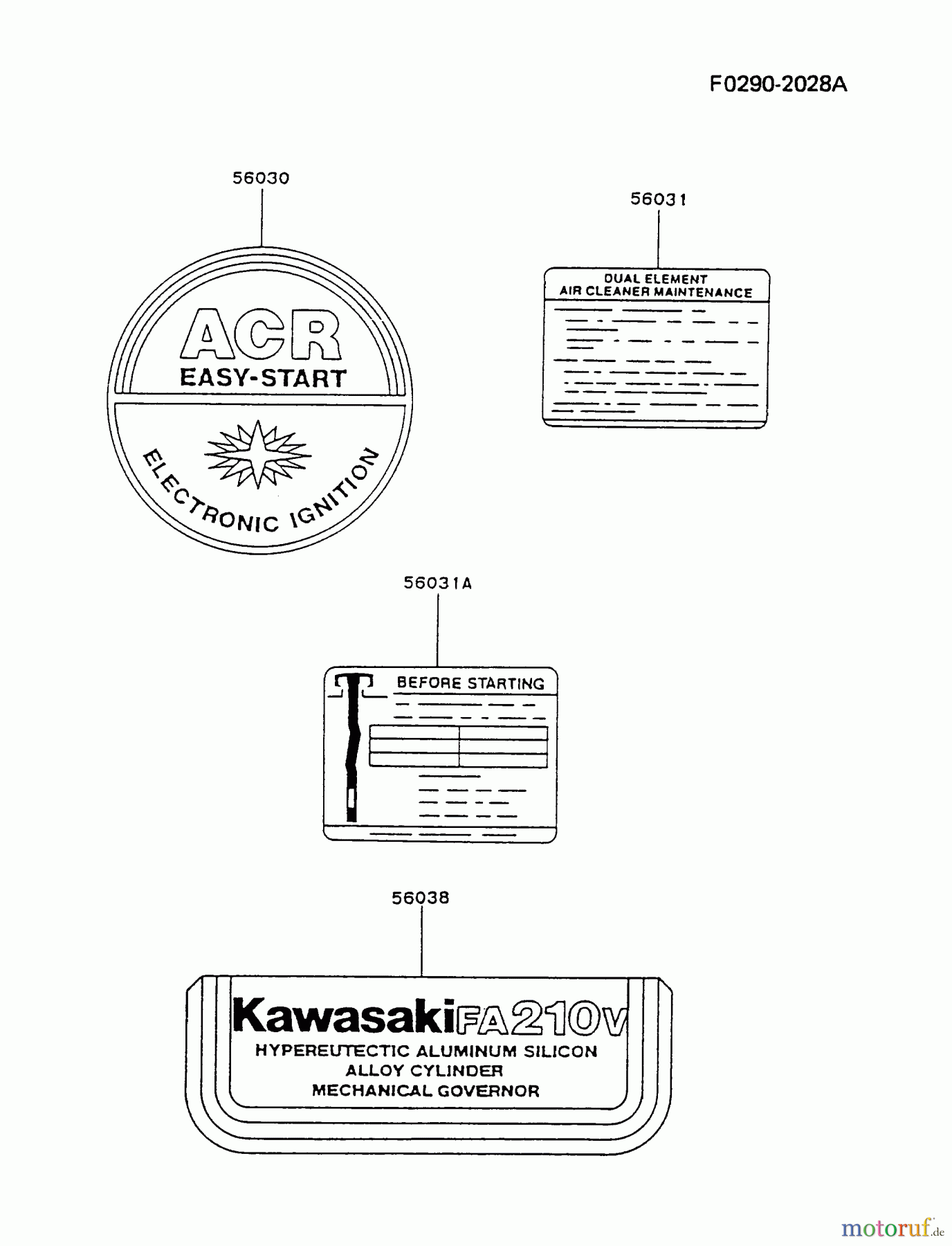  Kawasaki Motoren Motoren Vertikal FA210V - AS02 bis FH641V - DS24 FA210V-AS03 - Kawasaki FA210V 4-Stroke Engine LABEL