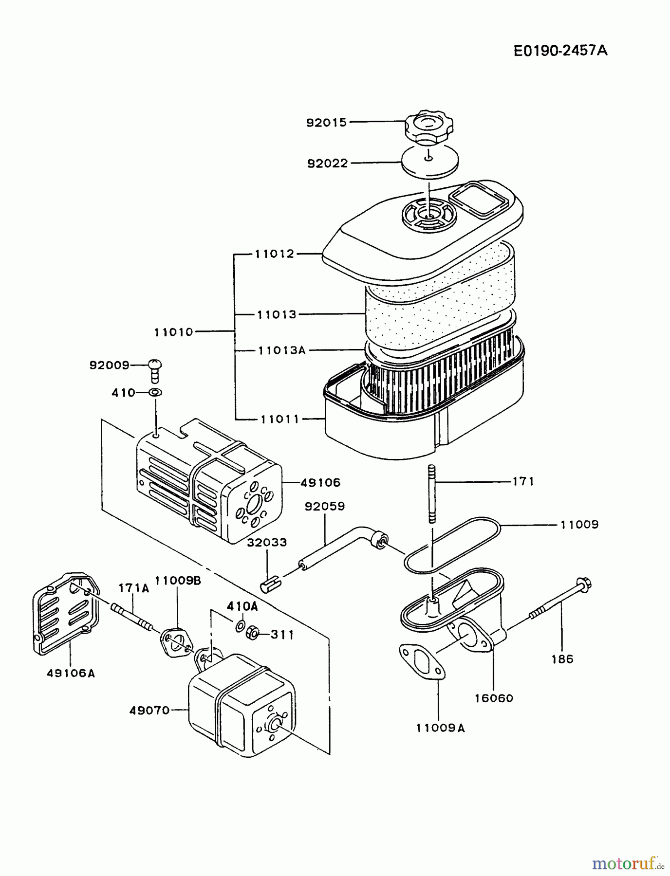  Kawasaki Motoren Motoren Vertikal FA210V - AS02 bis FH641V - DS24 FA210V-BS01 - Kawasaki FA210V 4-Stroke Engine AIR-FILTER/MUFFLER