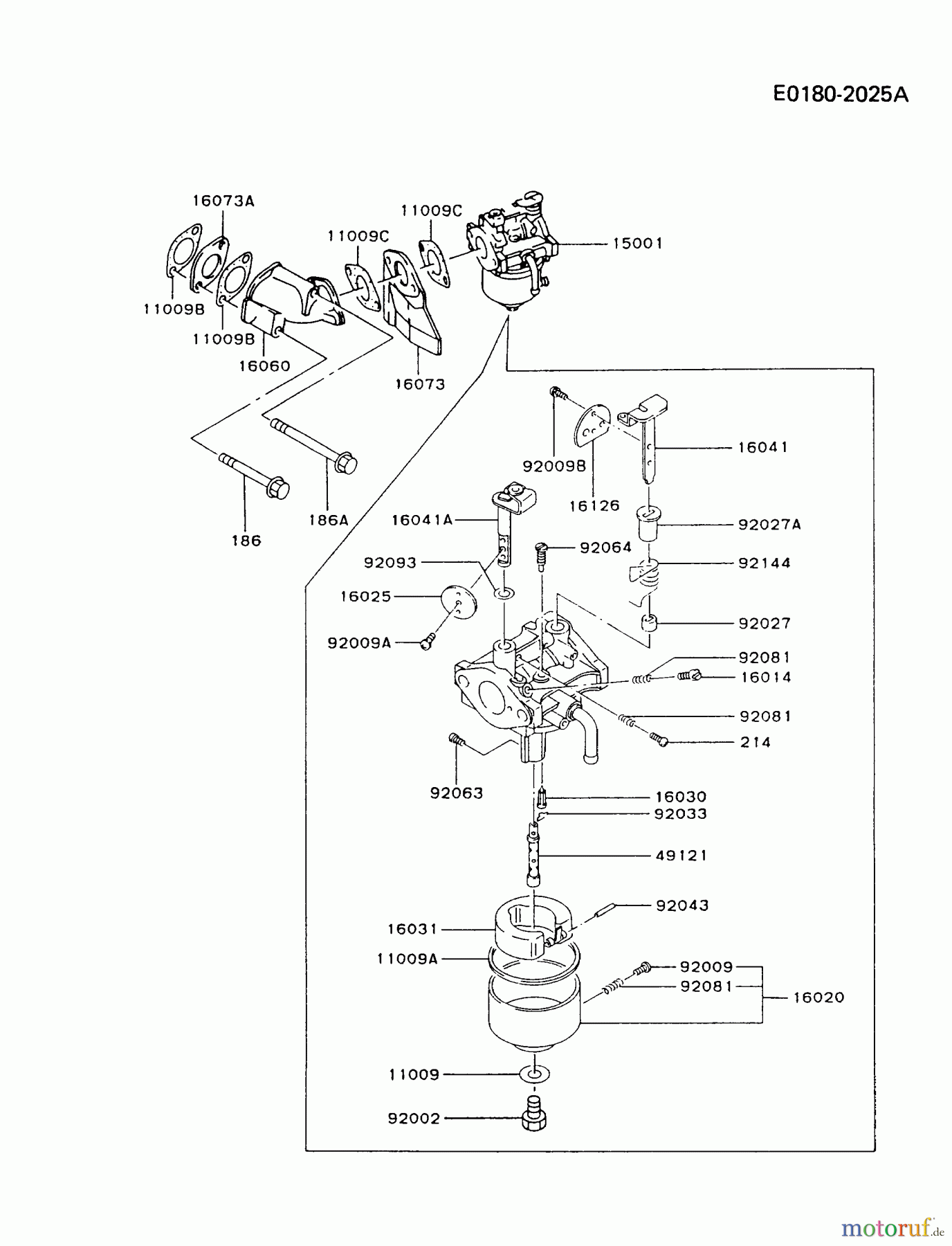  Kawasaki Motoren Motoren Vertikal FA210V - AS02 bis FH641V - DS24 FA210V-AS02 - Kawasaki FA210V 4-Stroke Engine CARBURETOR