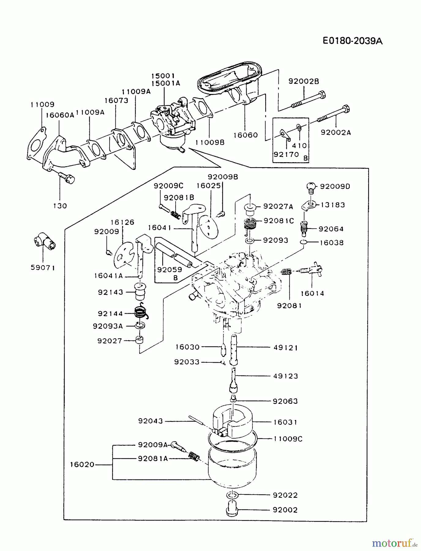  Kawasaki Motoren Motoren Vertikal FA210V - AS02 bis FH641V - DS24 FB460V-BS17 - Kawasaki FB460V 4-Stroke Engine CARBURETOR #1