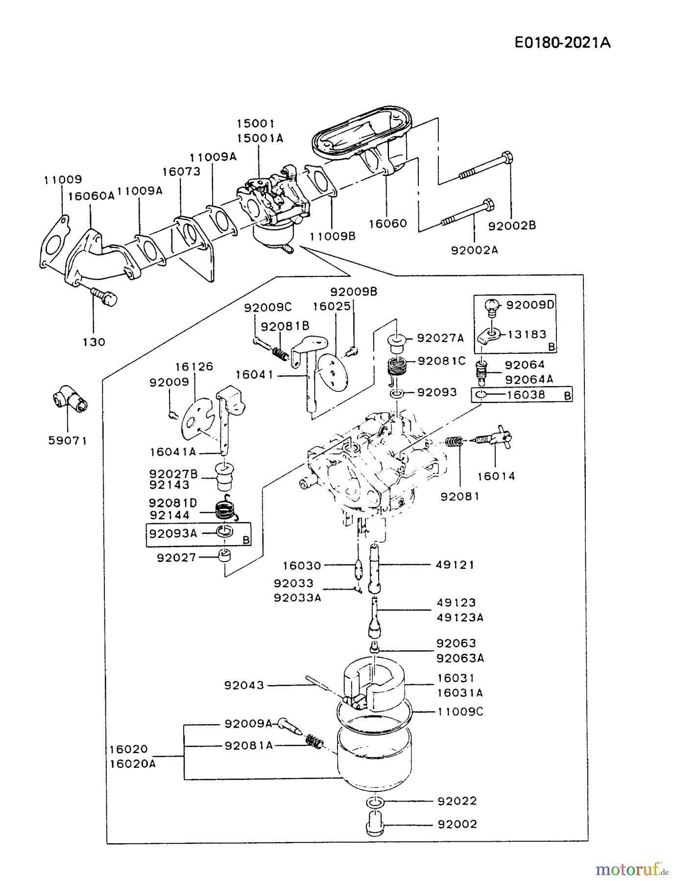  Kawasaki Motoren Motoren Vertikal FA210V - AS02 bis FH641V - DS24 FB460V-BS18 - Kawasaki FB460V 4-Stroke Engine CARBURETOR #2