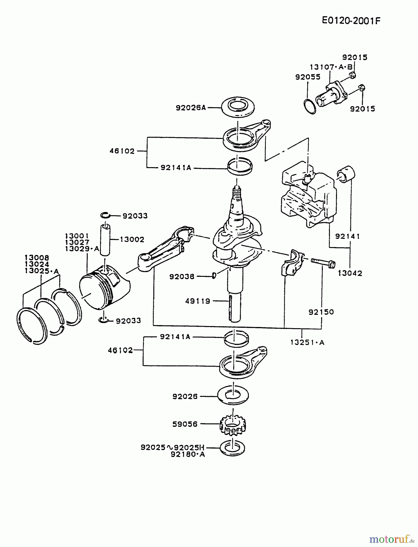  Kawasaki Motoren Motoren Vertikal FA210V - AS02 bis FH641V - DS24 FB460V-BS20 - Kawasaki FB460V 4-Stroke Engine PISTON/CRANKSHAFT