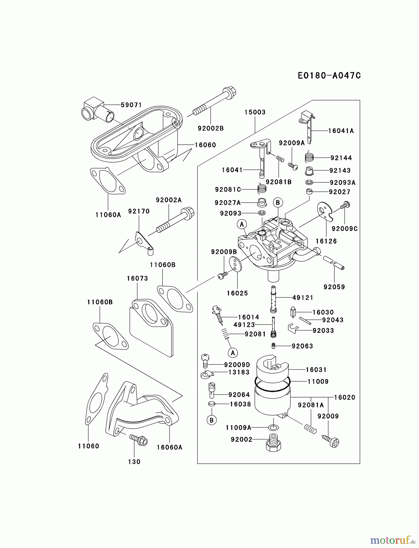  Kawasaki Motoren Motoren Vertikal FA210V - AS02 bis FH641V - DS24 FB460V-ES33 - Kawasaki FB460V 4-Stroke Engine CARBURETOR #2