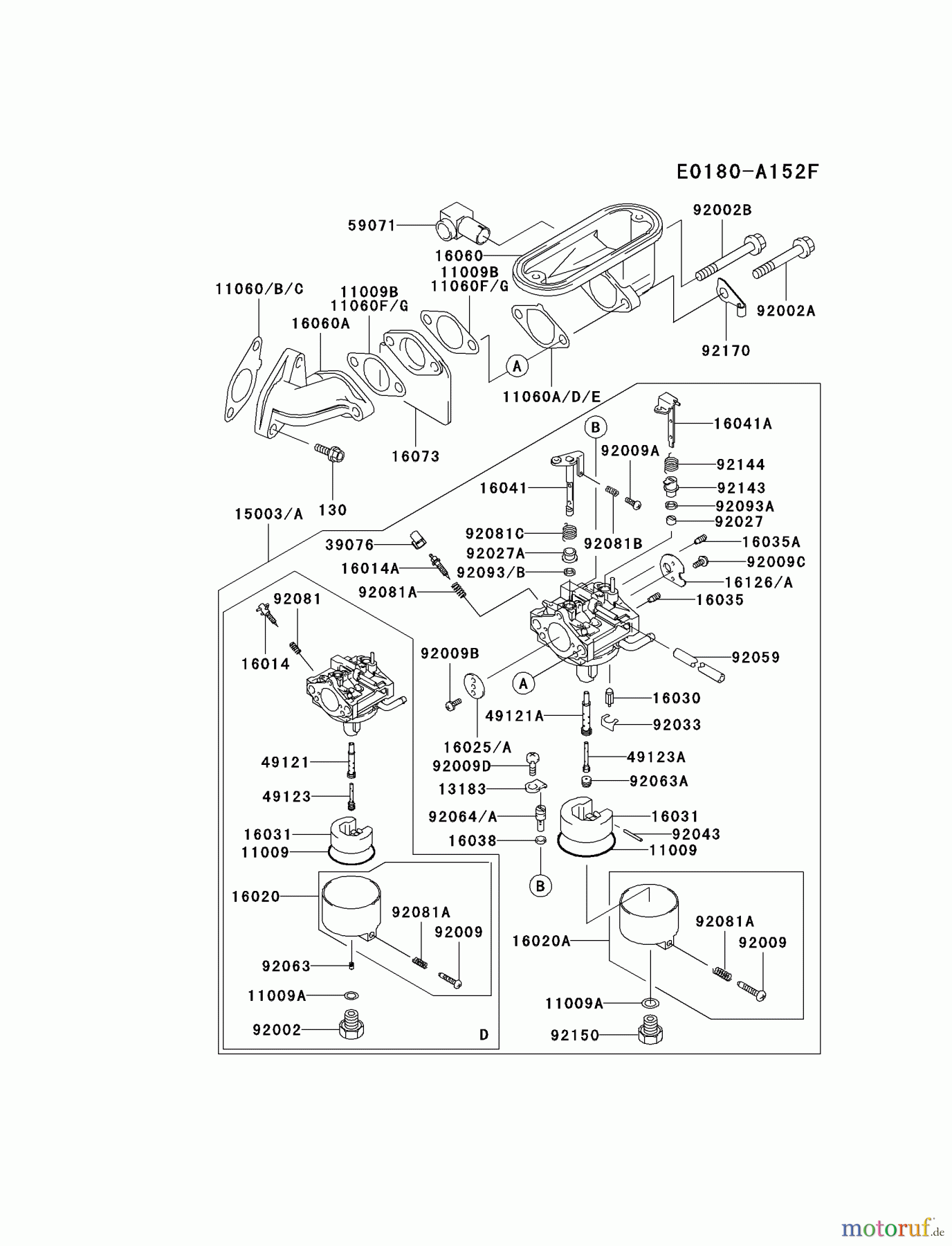  Kawasaki Motoren Motoren Vertikal FA210V - AS02 bis FH641V - DS24 FB460V-DS36 - Kawasaki FB460V 4-Stroke Engine CARBURETOR #2