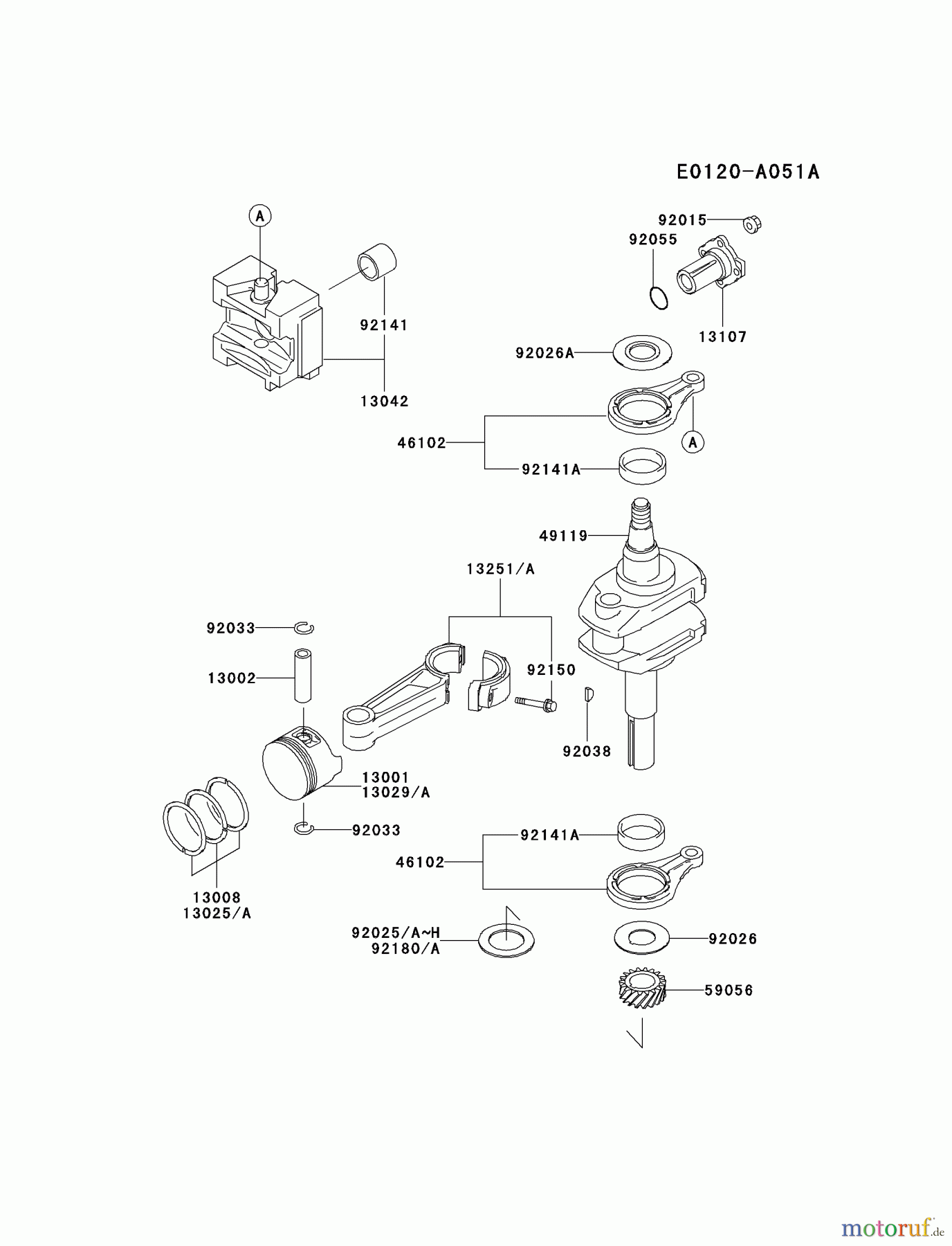  Kawasaki Motoren Motoren Vertikal FA210V - AS02 bis FH641V - DS24 FB460V-HS14 - Kawasaki FB460V 4-Stroke Engine PISTON/CRANKSHAFT