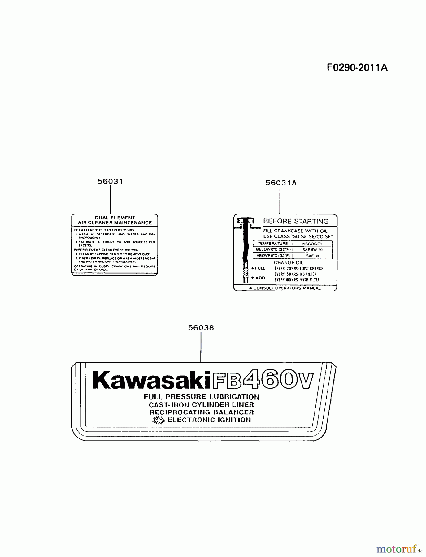  Kawasaki Motoren Motoren Vertikal FA210V - AS02 bis FH641V - DS24 FB460V-CS14 - Kawasaki FB460V 4-Stroke Engine LABEL