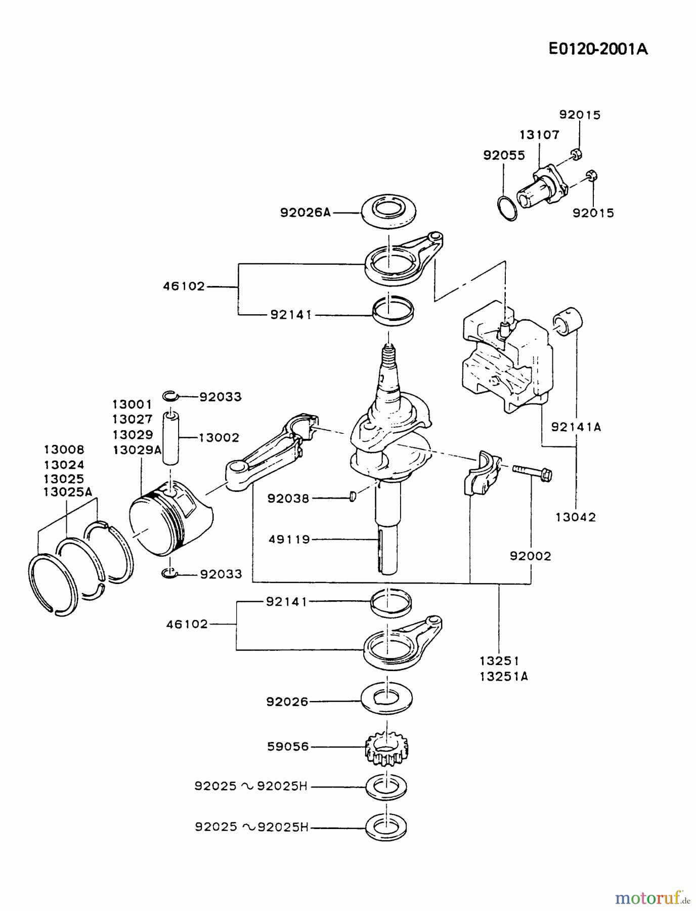  Kawasaki Motoren Motoren Vertikal FA210V - AS02 bis FH641V - DS24 FB460V-JS05 - Kawasaki FB460V 4-Stroke Engine PISTON/CRANKSHAFT