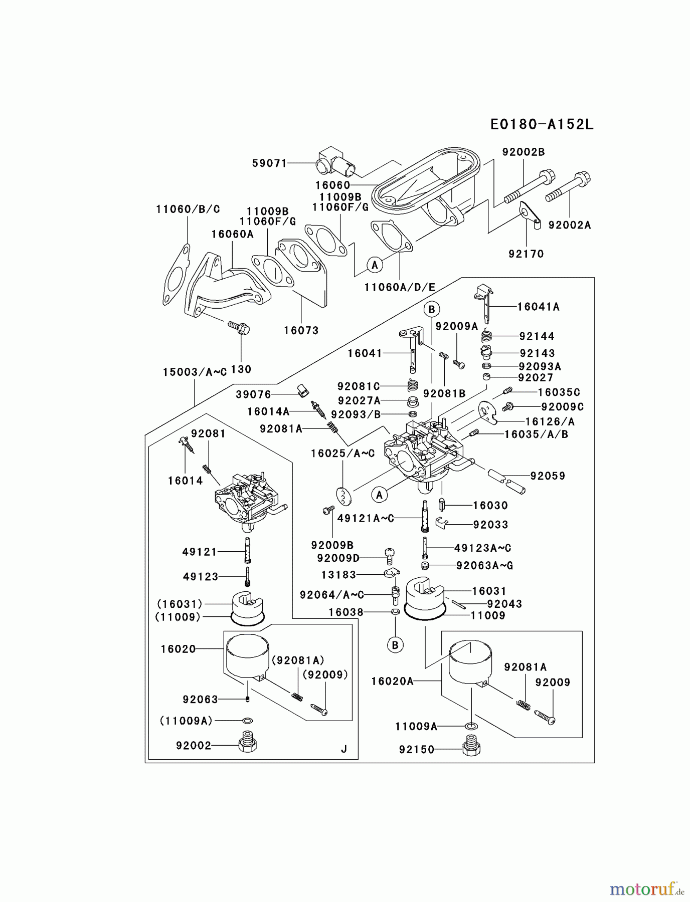  Kawasaki Motoren Motoren Vertikal FA210V - AS02 bis FH641V - DS24 FB460V-KS08 - Kawasaki FB460V 4-Stroke Engine CARBURETOR #3