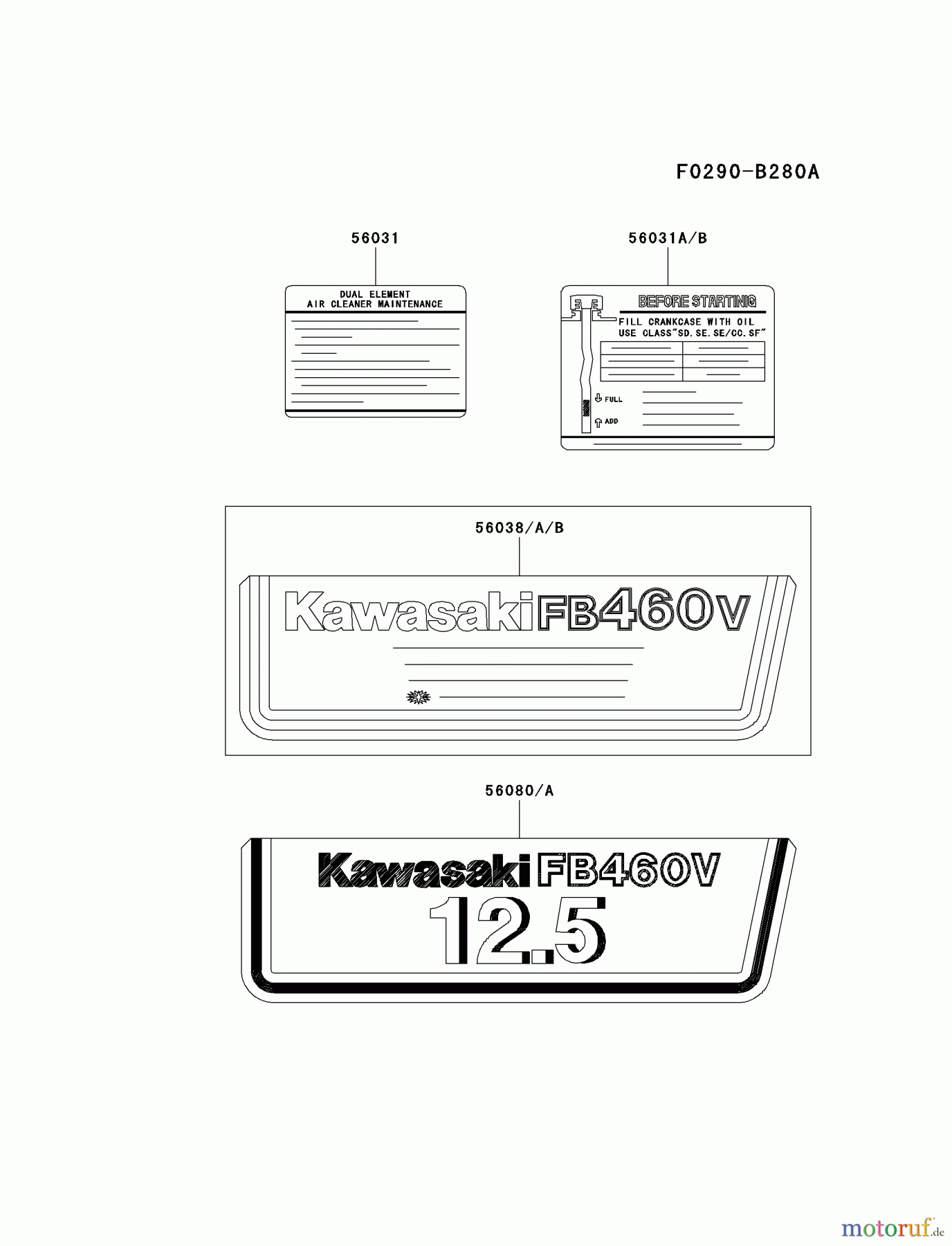  Kawasaki Motoren Motoren Vertikal FA210V - AS02 bis FH641V - DS24 FB460V-KS08 - Kawasaki FB460V 4-Stroke Engine LABEL