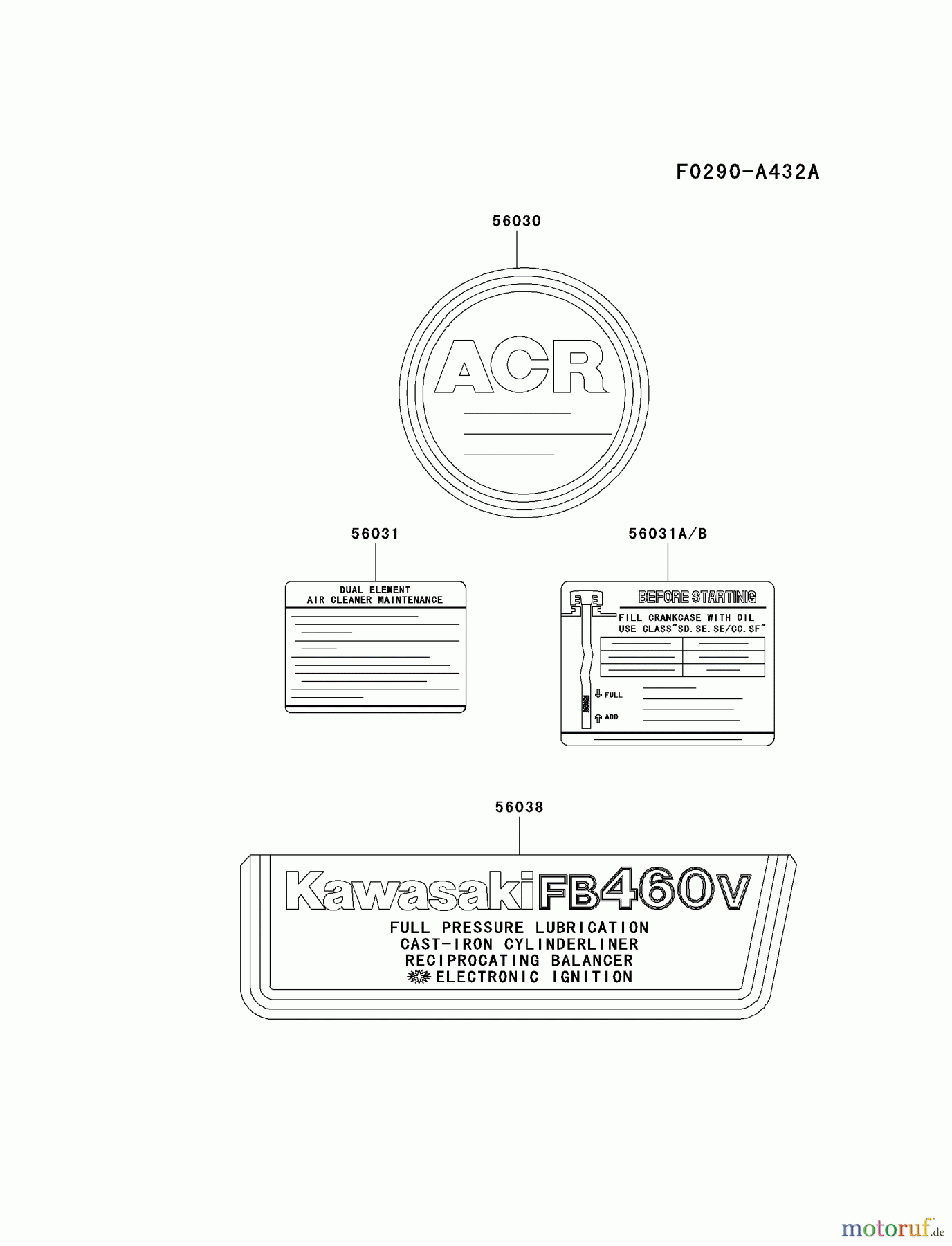  Kawasaki Motoren Motoren Vertikal FA210V - AS02 bis FH641V - DS24 FB460V-LS14 - Kawasaki FB460V 4-Stroke Engine LABEL