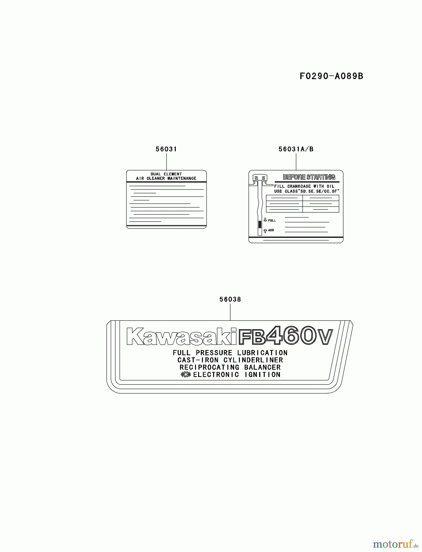  Kawasaki Motoren Motoren Vertikal FA210V - AS02 bis FH641V - DS24 FB460V-DS36 - Kawasaki FB460V 4-Stroke Engine LABEL