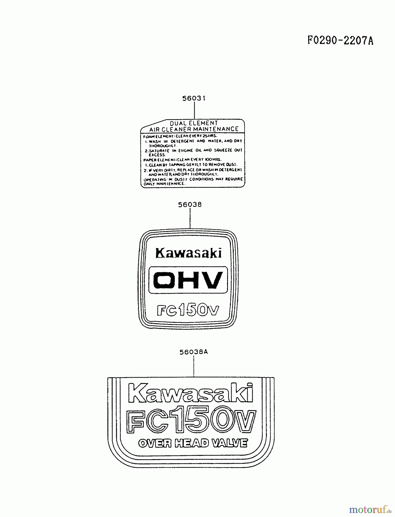  Kawasaki Motoren Motoren Vertikal FA210V - AS02 bis FH641V - DS24 FC150V-AS04 - Kawasaki FC150V 4-Stroke Engine LABEL