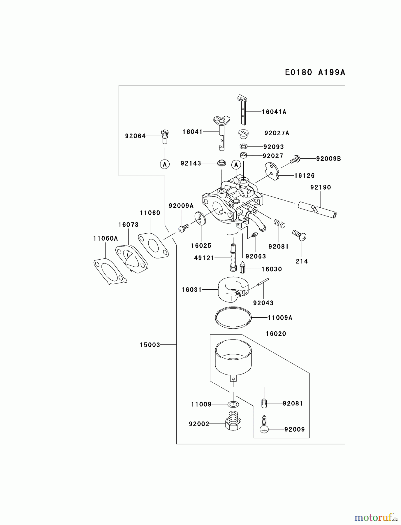  Kawasaki Motoren Motoren Vertikal FA210V - AS02 bis FH641V - DS24 FC150V-ES18 - Kawasaki FC150V 4-Stroke Engine CARBURETOR