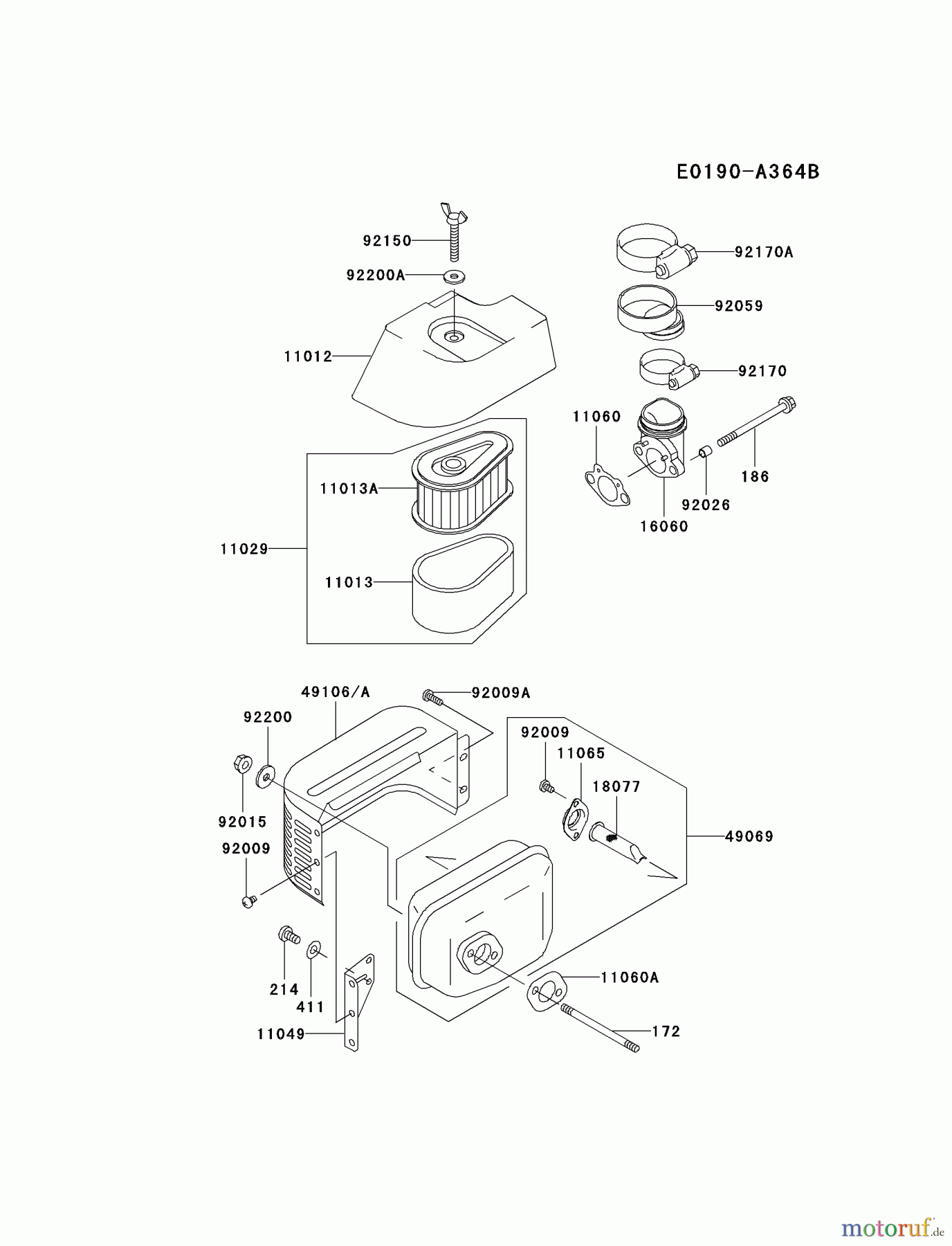  Kawasaki Motoren Motoren Vertikal FA210V - AS02 bis FH641V - DS24 FC150V-FS30 - Kawasaki FC150V 4-Stroke Engine AIR-FILTER/MUFFLER