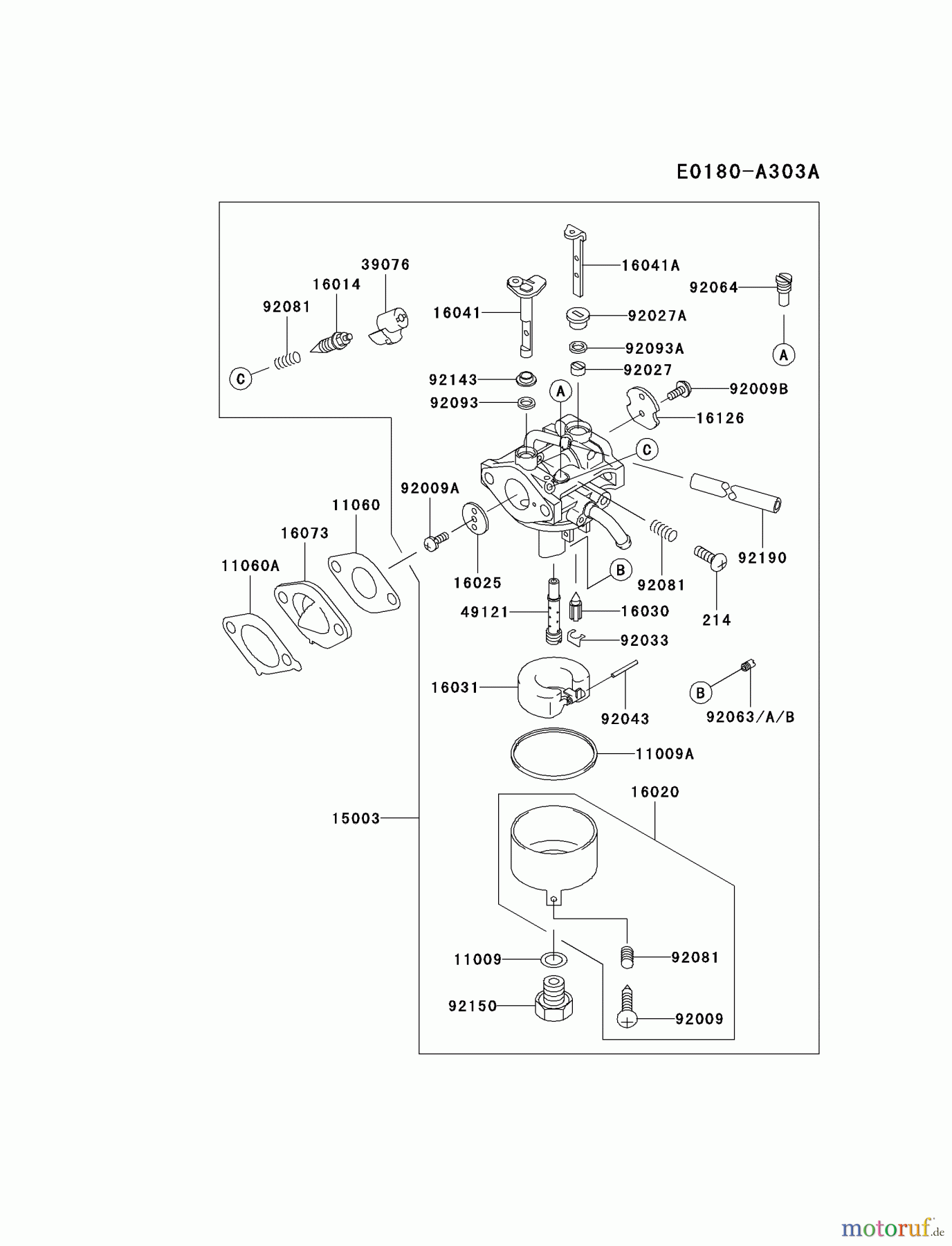  Kawasaki Motoren Motoren Vertikal FA210V - AS02 bis FH641V - DS24 FC150V-FS25 - Kawasaki FC150V 4-Stroke Engine CARBURETOR