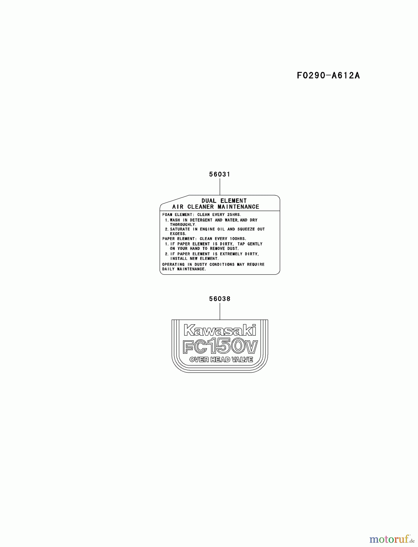  Kawasaki Motoren Motoren Vertikal FA210V - AS02 bis FH641V - DS24 FC150V-FS31 - Kawasaki FC150V 4-Stroke Engine LABEL