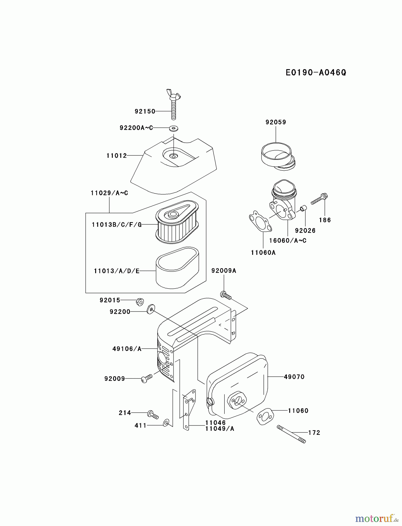  Kawasaki Motoren Motoren Vertikal FA210V - AS02 bis FH641V - DS24 FC150V-ES11 - Kawasaki FC150V 4-Stroke Engine AIR-FILTER/MUFFLER #1