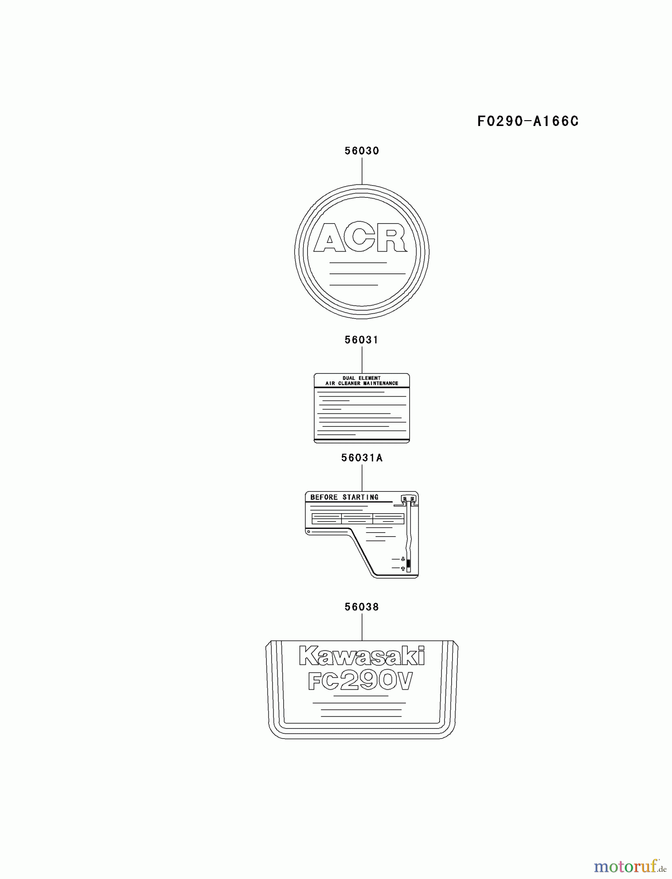  Kawasaki Motoren Motoren Vertikal FA210V - AS02 bis FH641V - DS24 FC290V-AS16 - Kawasaki FC290V 4-Stroke Engine LABEL