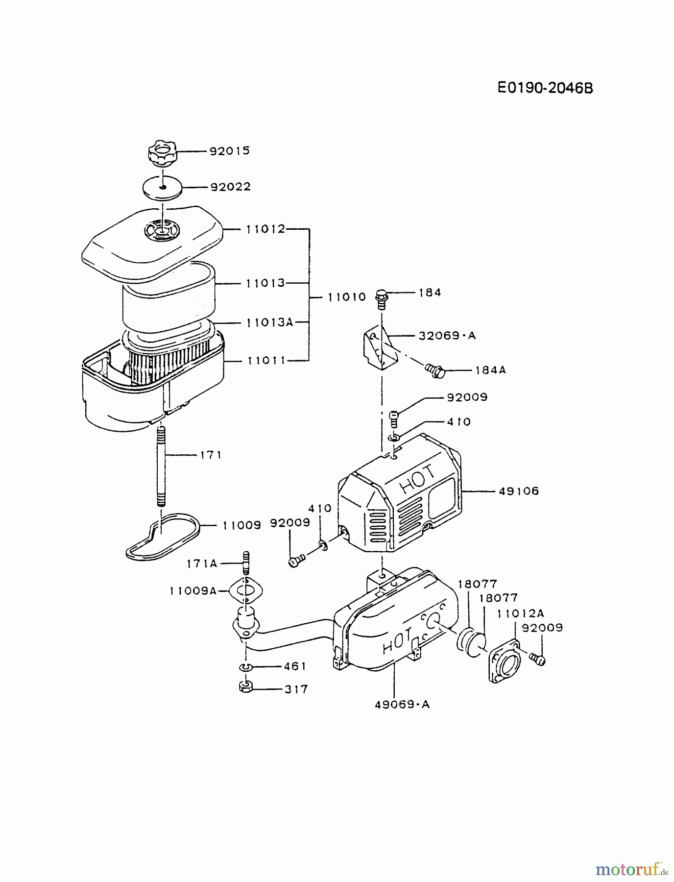  Kawasaki Motoren Motoren Vertikal FA210V - AS02 bis FH641V - DS24 FC290V-BS12 - Kawasaki FC290V 4-Stroke Engine AIR-FILTER/MUFFLER