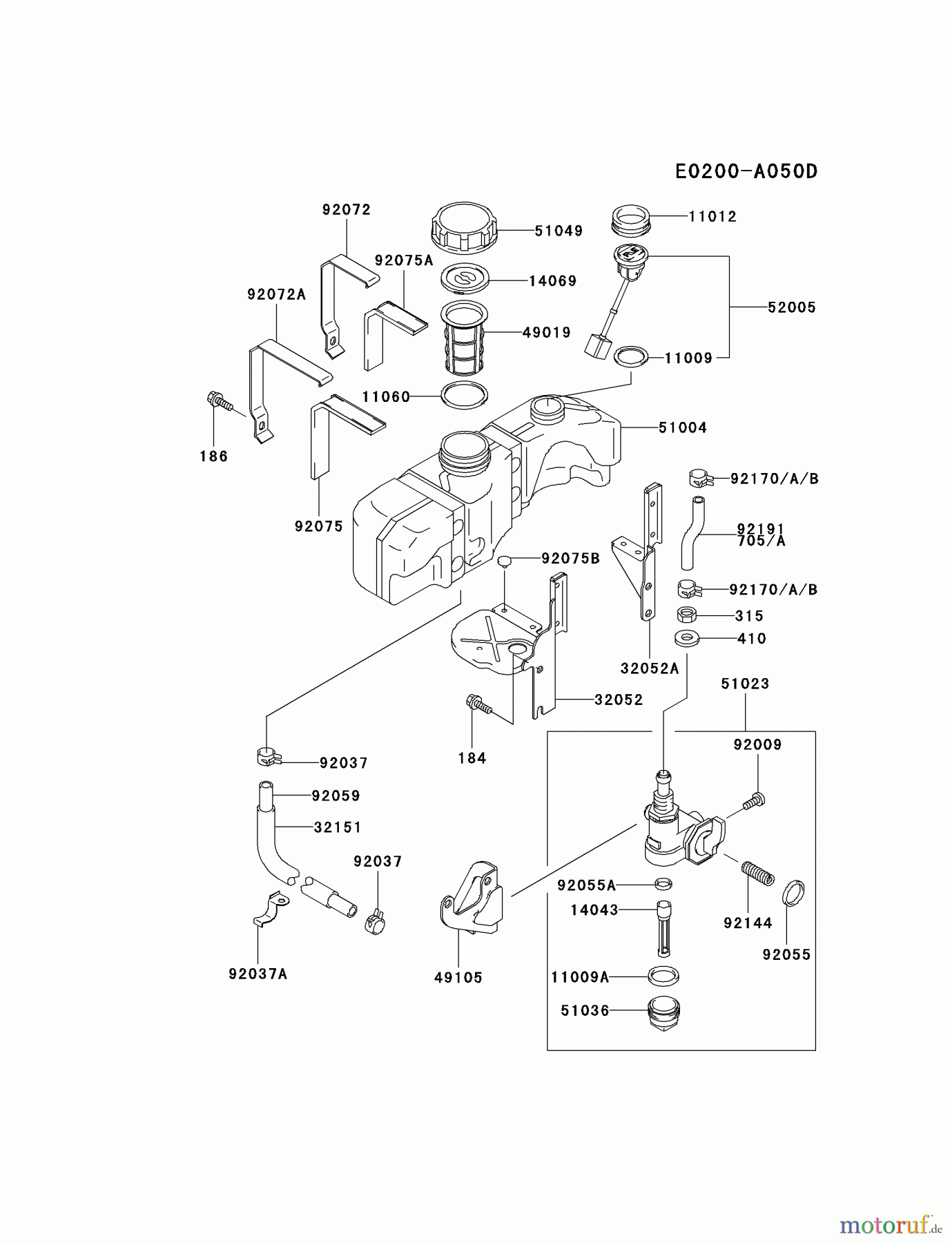  Kawasaki Motoren Motoren Vertikal FA210V - AS02 bis FH641V - DS24 FC290V-DS13 - Kawasaki FC290V 4-Stroke Engine FUEL-TANK/FUEL-VALVE