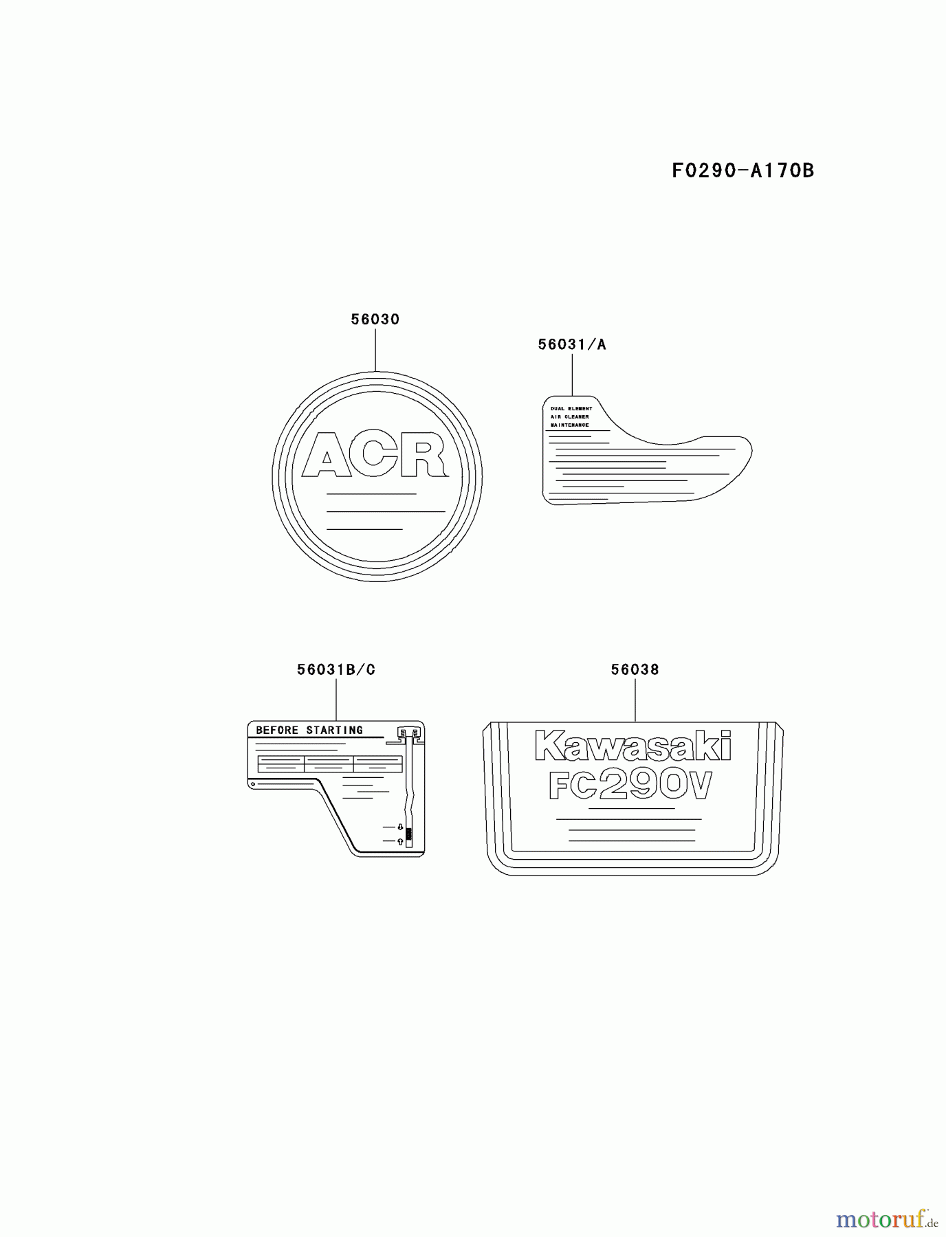  Kawasaki Motoren Motoren Vertikal FA210V - AS02 bis FH641V - DS24 FC290V-DS13 - Kawasaki FC290V 4-Stroke Engine LABEL