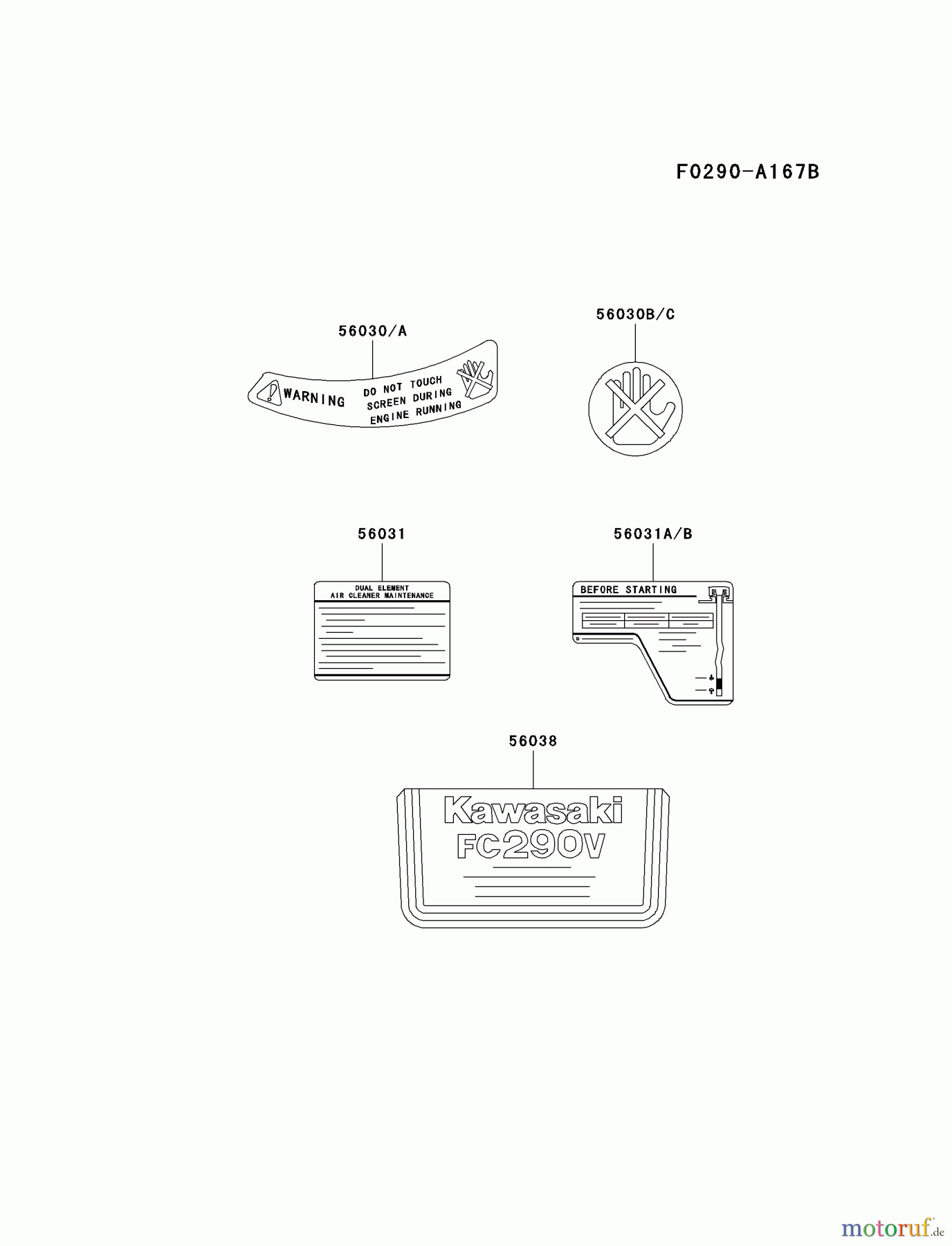  Kawasaki Motoren Motoren Vertikal FA210V - AS02 bis FH641V - DS24 FC290V-ES05 - Kawasaki FC290V 4-Stroke Engine LABEL