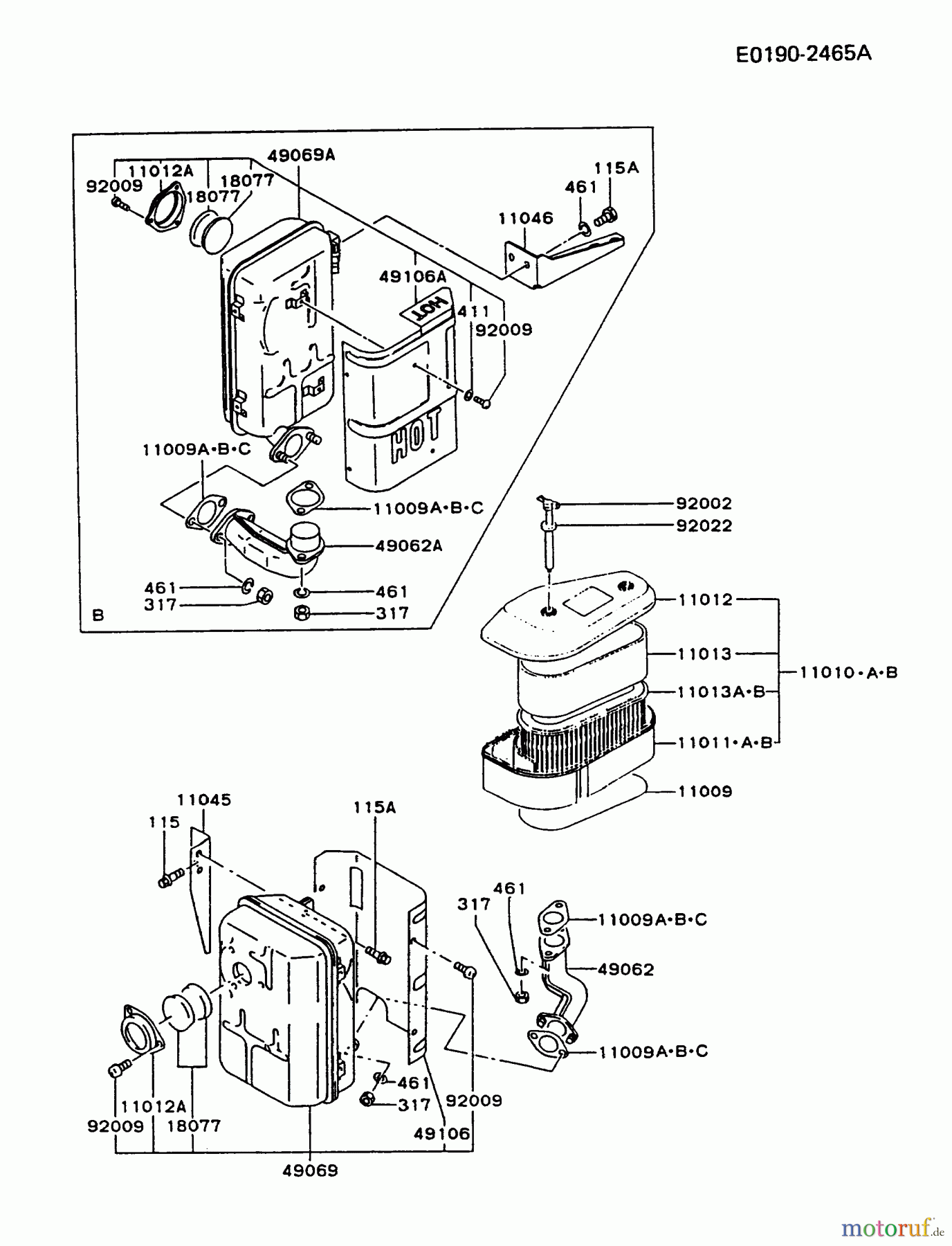  Kawasaki Motoren Motoren Vertikal FA210V - AS02 bis FH641V - DS24 FC400V-AS01 - Kawasaki FC400V 4-Stroke Engine AIR-FILTER/MUFFLER