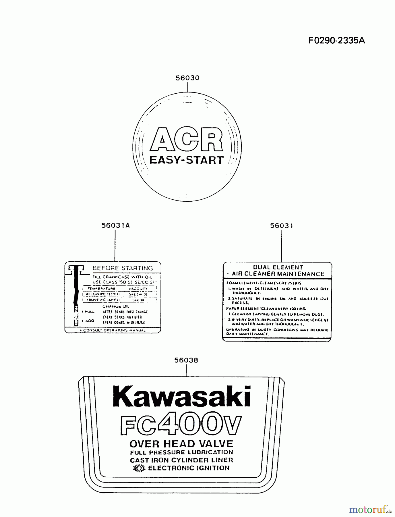  Kawasaki Motoren Motoren Vertikal FA210V - AS02 bis FH641V - DS24 FC400V-AS01 - Kawasaki FC400V 4-Stroke Engine LABEL