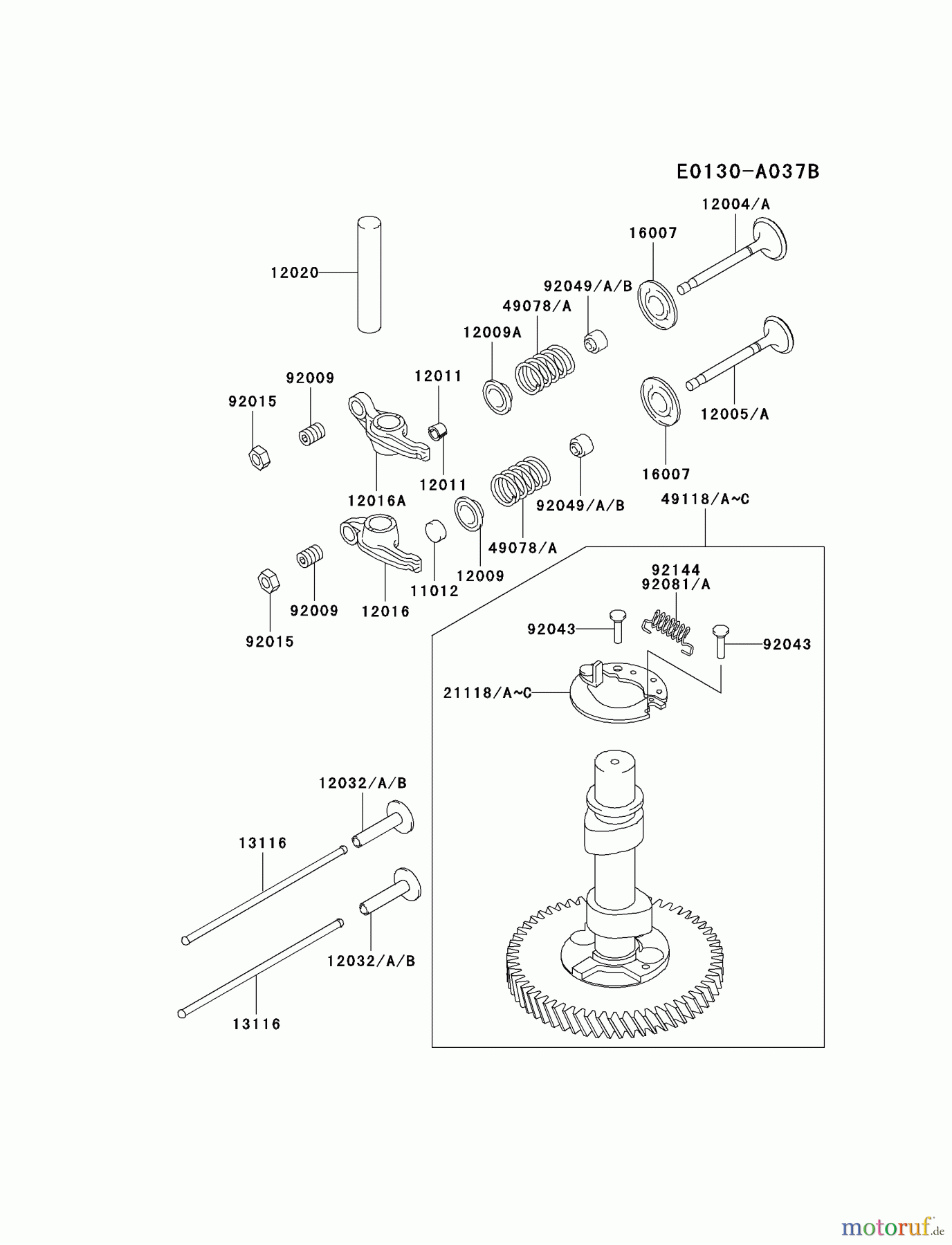  Kawasaki Motoren Motoren Vertikal FA210V - AS02 bis FH641V - DS24 FC400V-AS02 - Kawasaki FC400V 4-Stroke Engine VALVE/CAMSHAFT