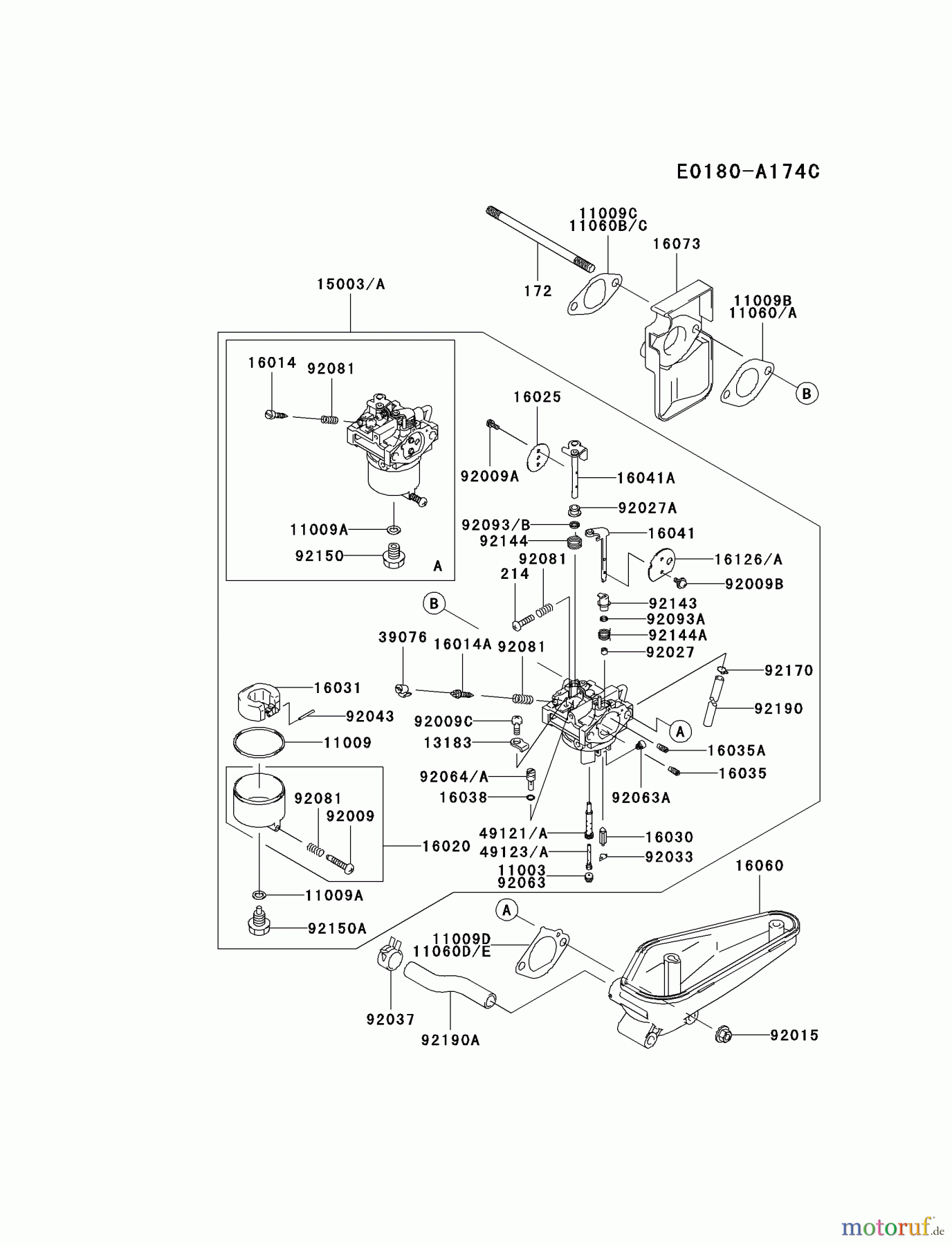  Kawasaki Motoren Motoren Vertikal FA210V - AS02 bis FH641V - DS24 FC401V-AS03 - Kawasaki FC401V 4-Stroke Engine CARBURETOR #1