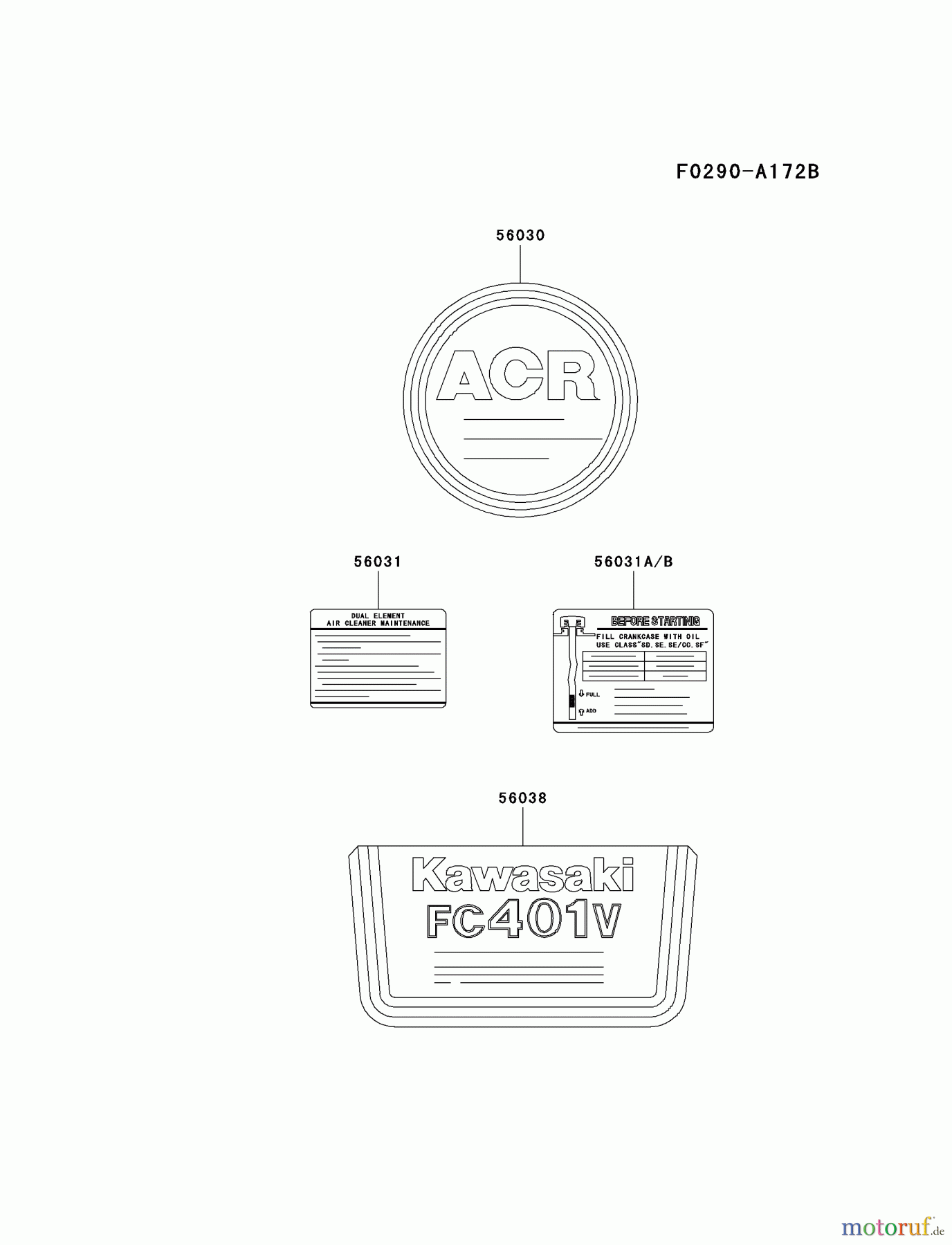  Kawasaki Motoren Motoren Vertikal FA210V - AS02 bis FH641V - DS24 FC401V-AS01 - Kawasaki FC401V 4-Stroke Engine LABEL
